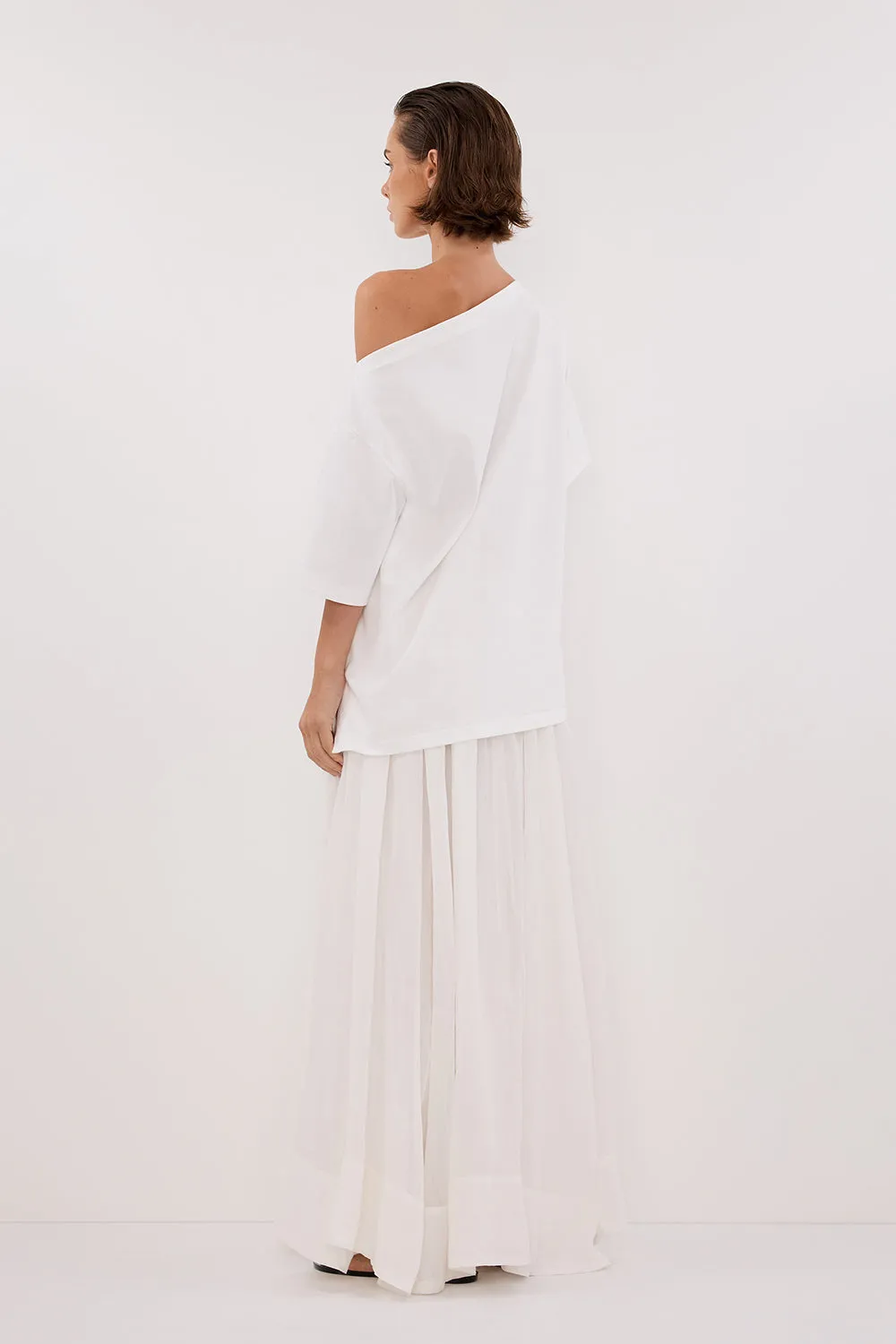 Street Trendy ESME WHITE ASYM BOAT NECK TEE