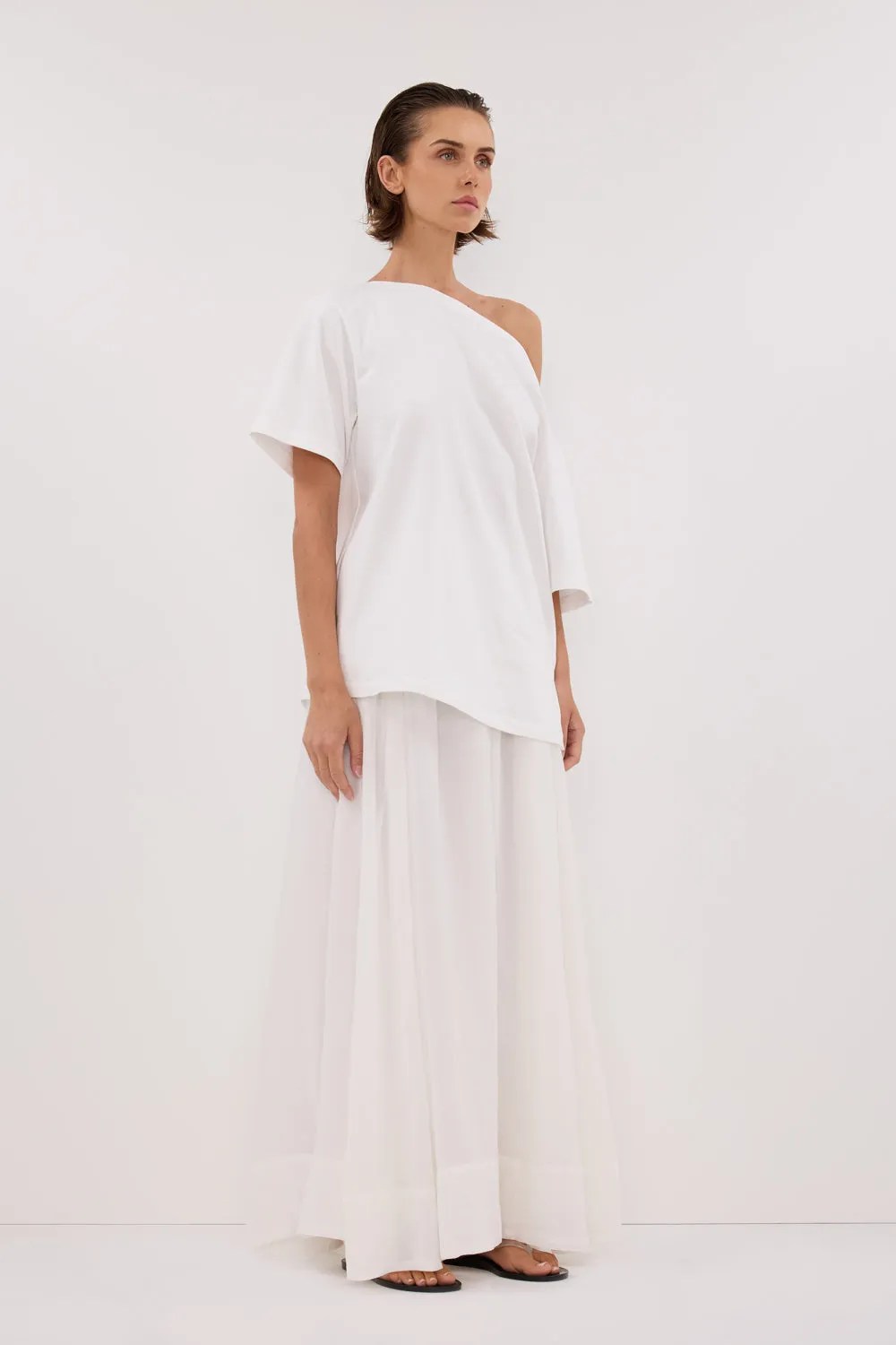 ESME WHITE ASYM BOAT NECK TEE Temperature Regulating Fabric Fit Comfort