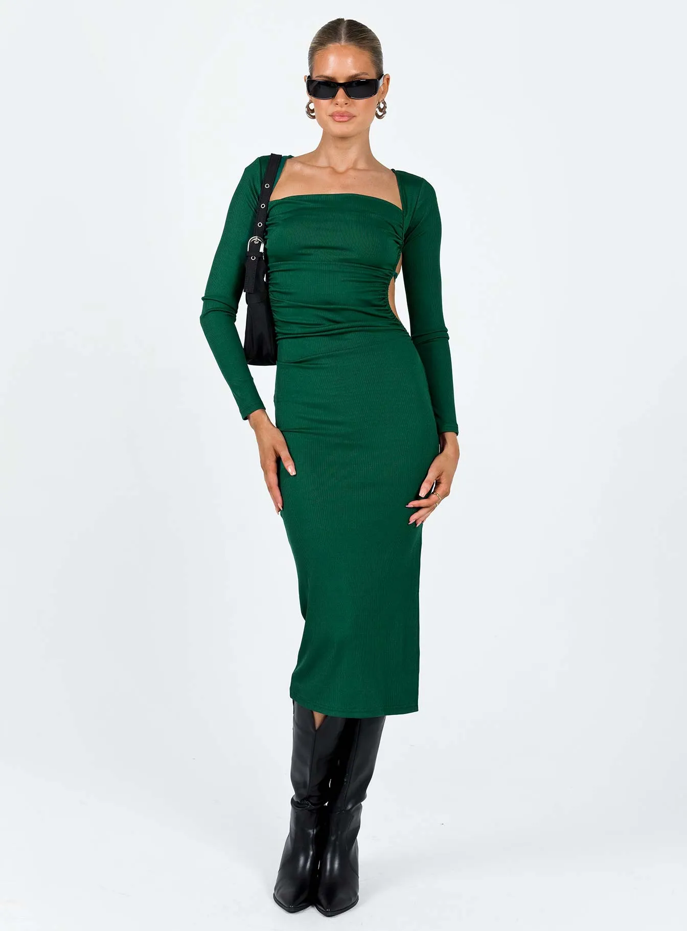 Soft Movement Summer Ease Esplin Long Sleeve Midi Dress Green