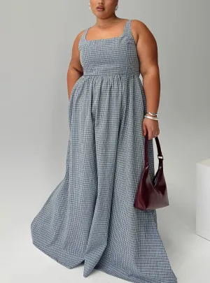 Cartmel Check Maxi Dress Navy Curve Essential Piece