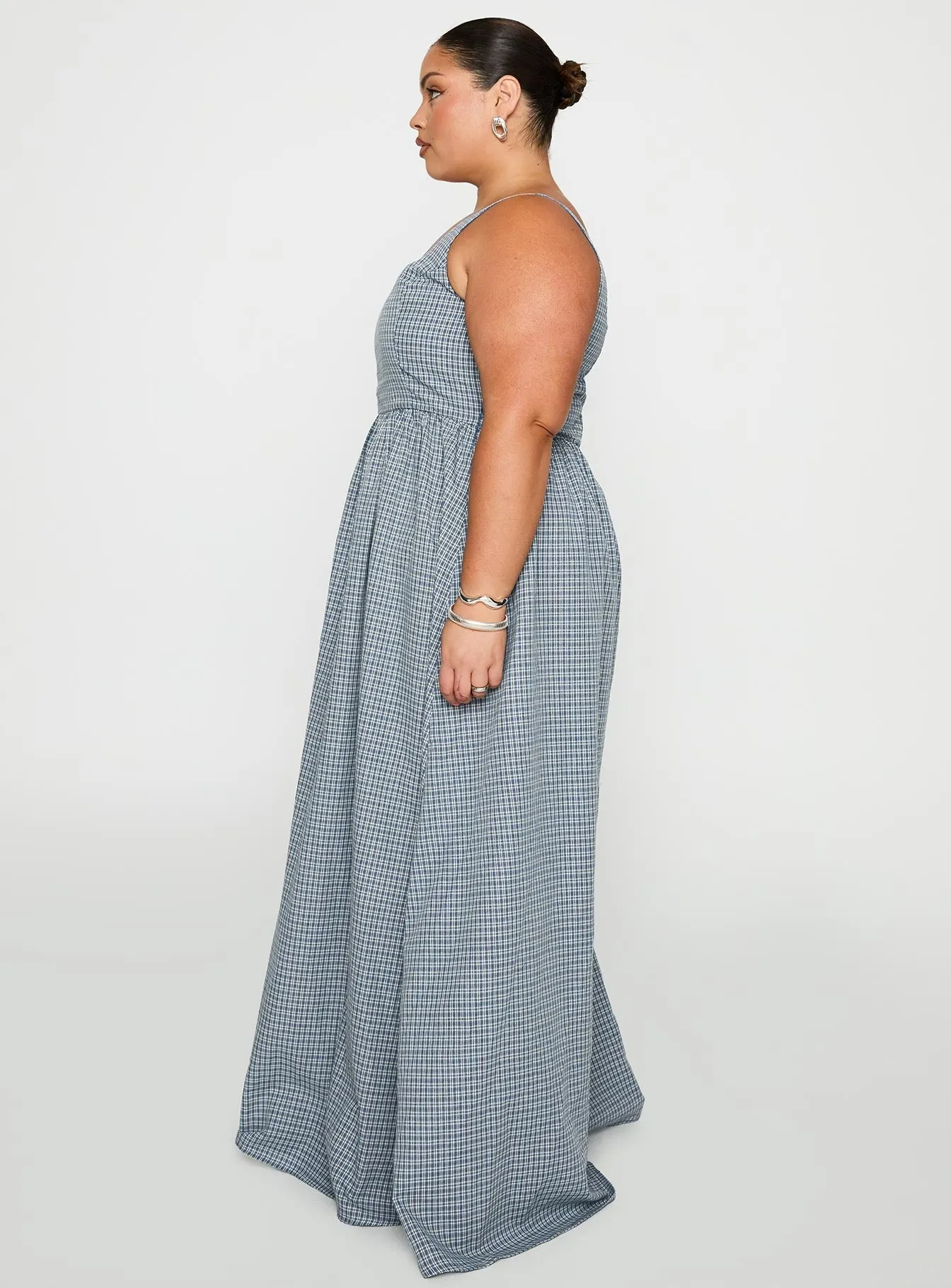 Light Elegance Sculpted Form Cartmel Check Maxi Dress Navy Curve