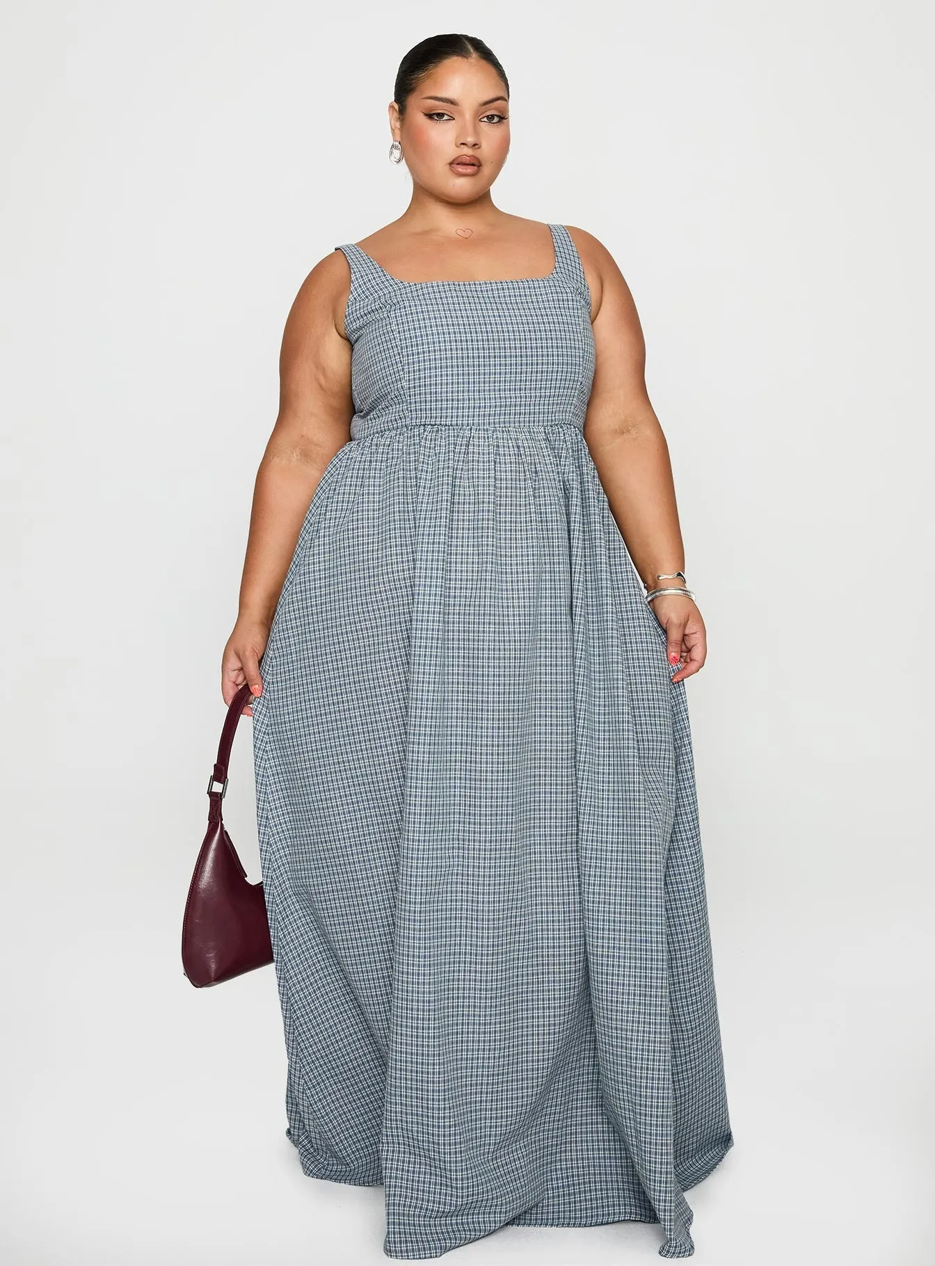 Warm Season Comfy Fit Cartmel Check Maxi Dress Navy Curve