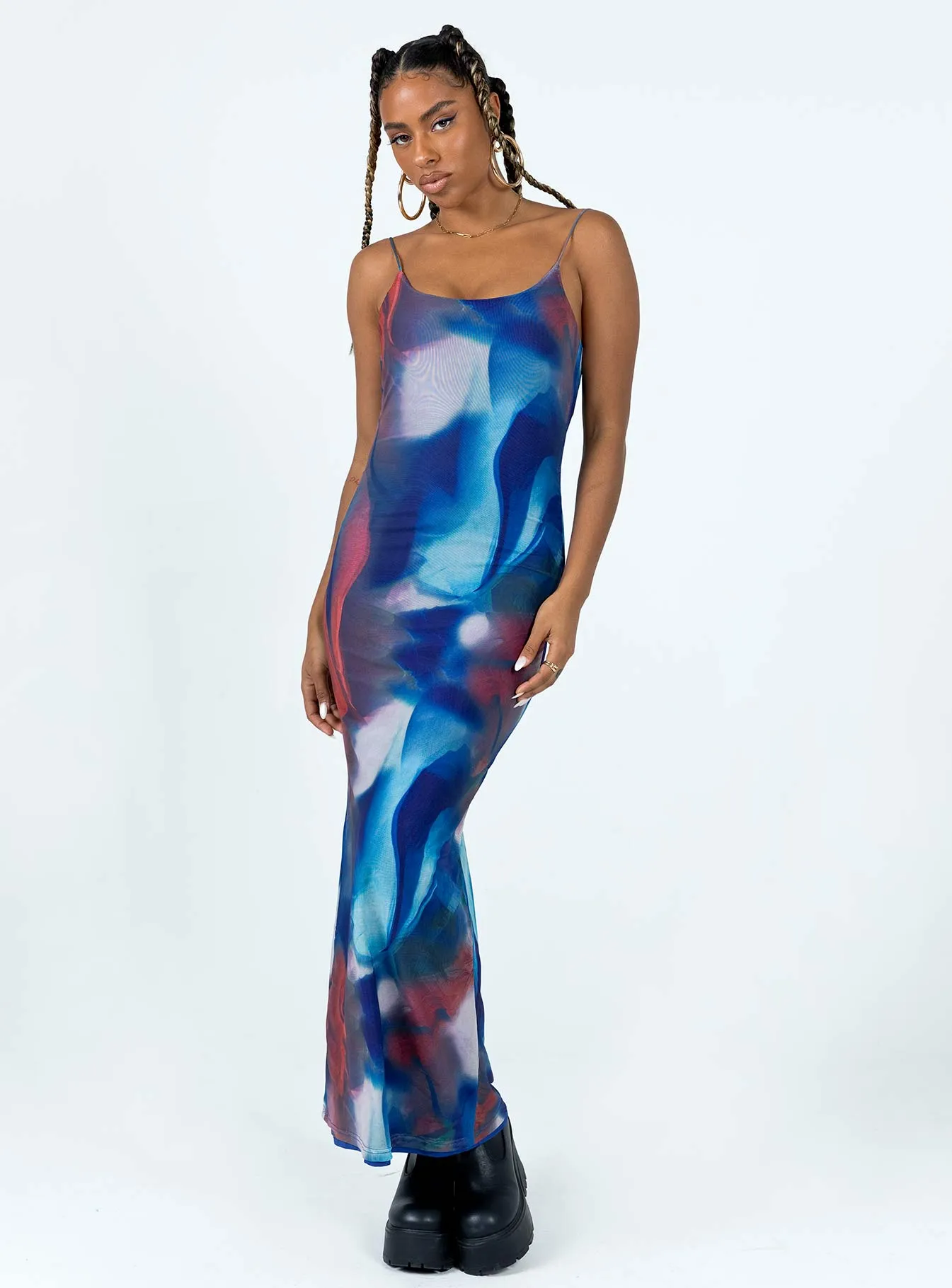 Crinkle Effect Shine Finish Knox Maxi Dress Blue Multi