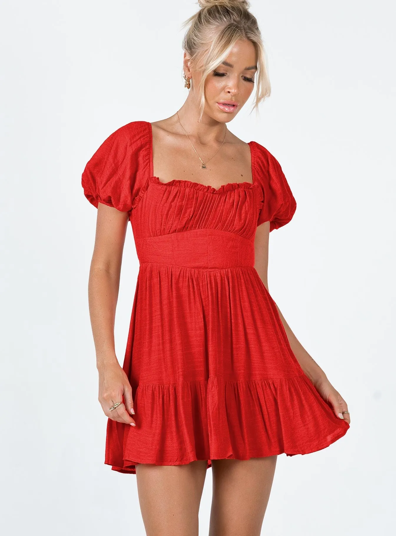 Fresh Appeal Lace-Edge Ethan Mini Dress Red