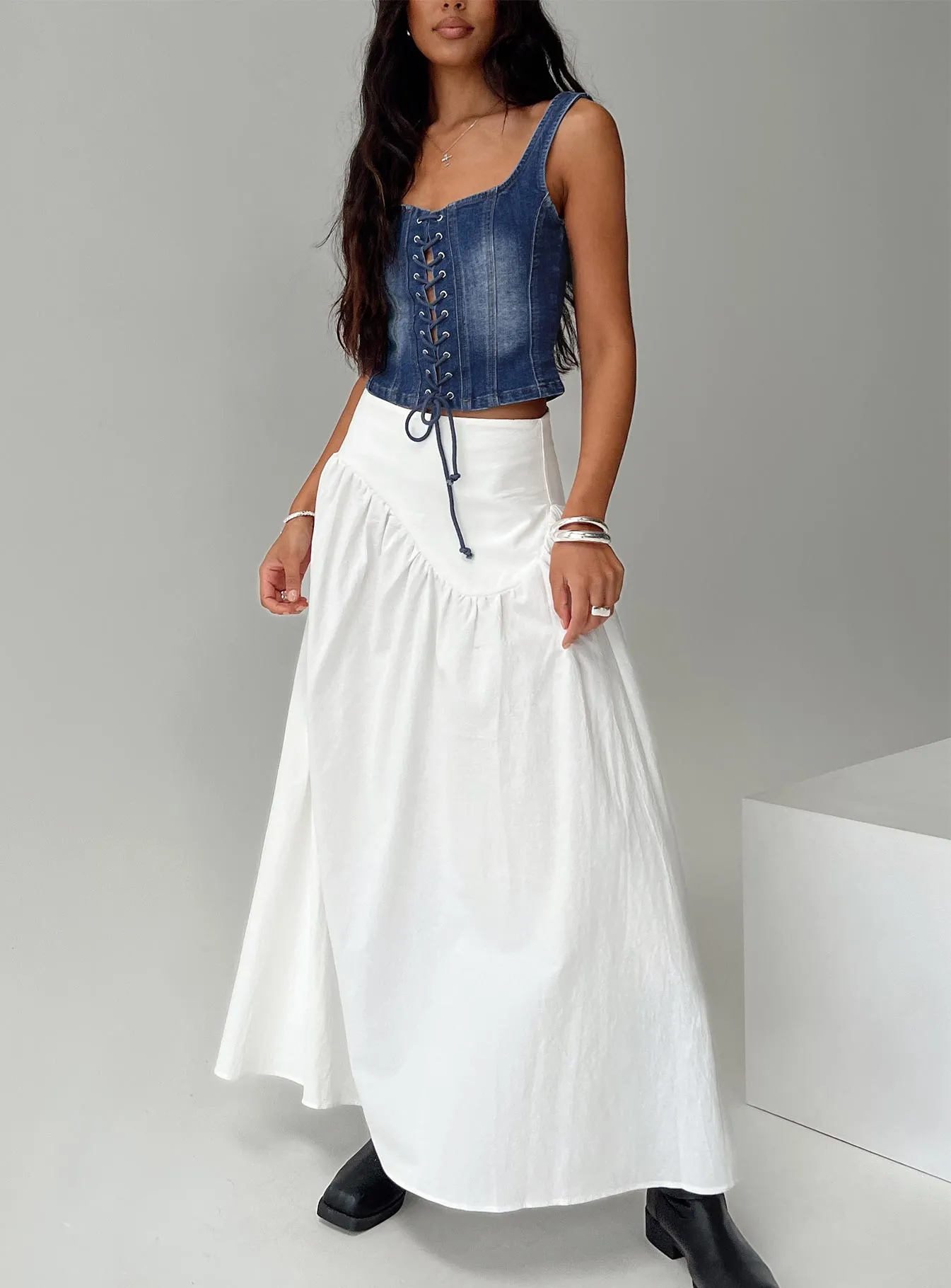 Cillie Maxi Skirt White Pull On Style