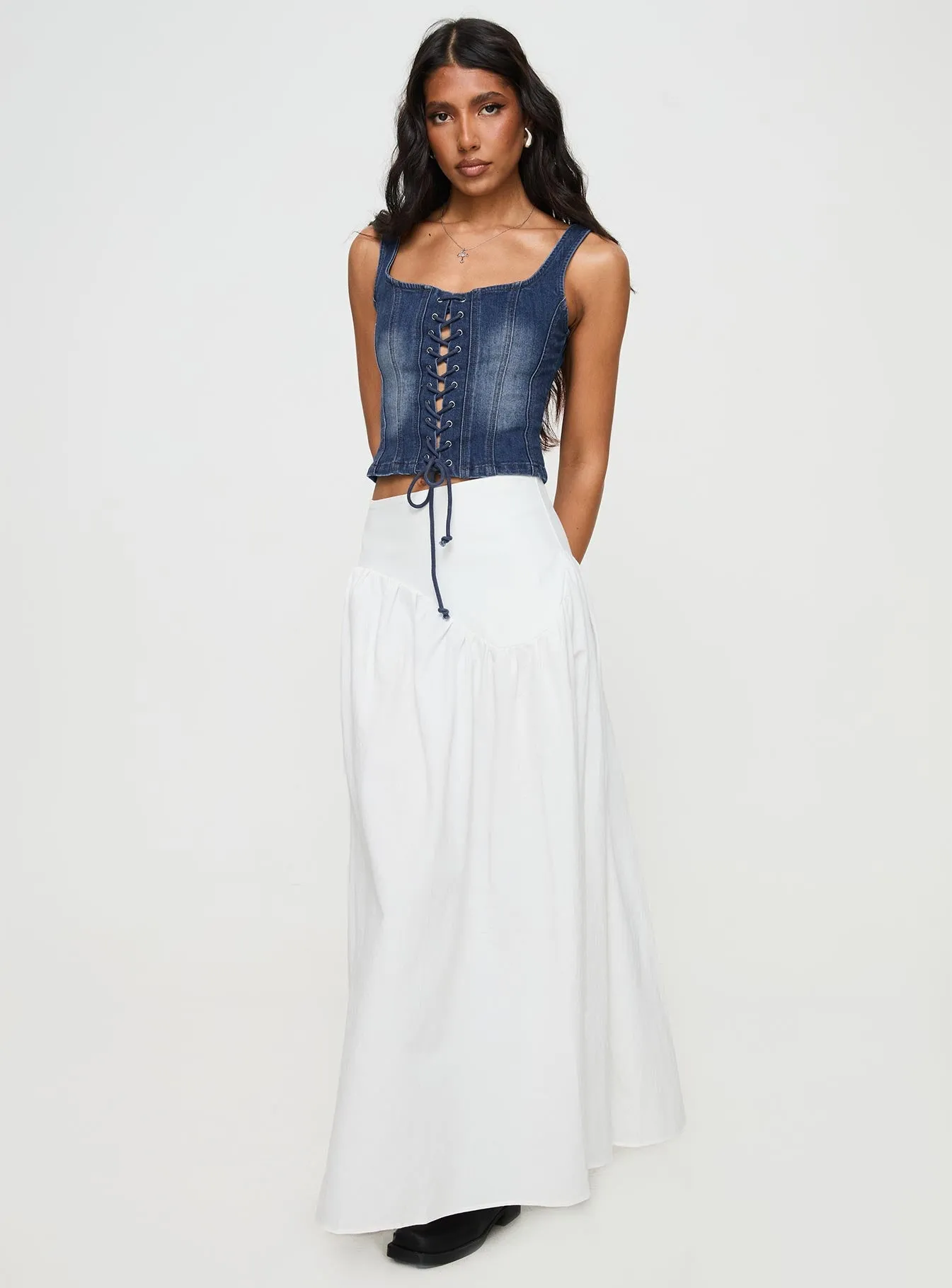 Luxury Finish Bold Edge Cillie Maxi Skirt White