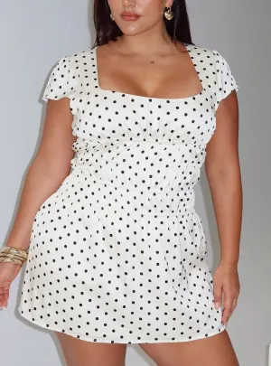 All-season Minimalist feel Evangelie Ruched Mini Dress White Polka Curve