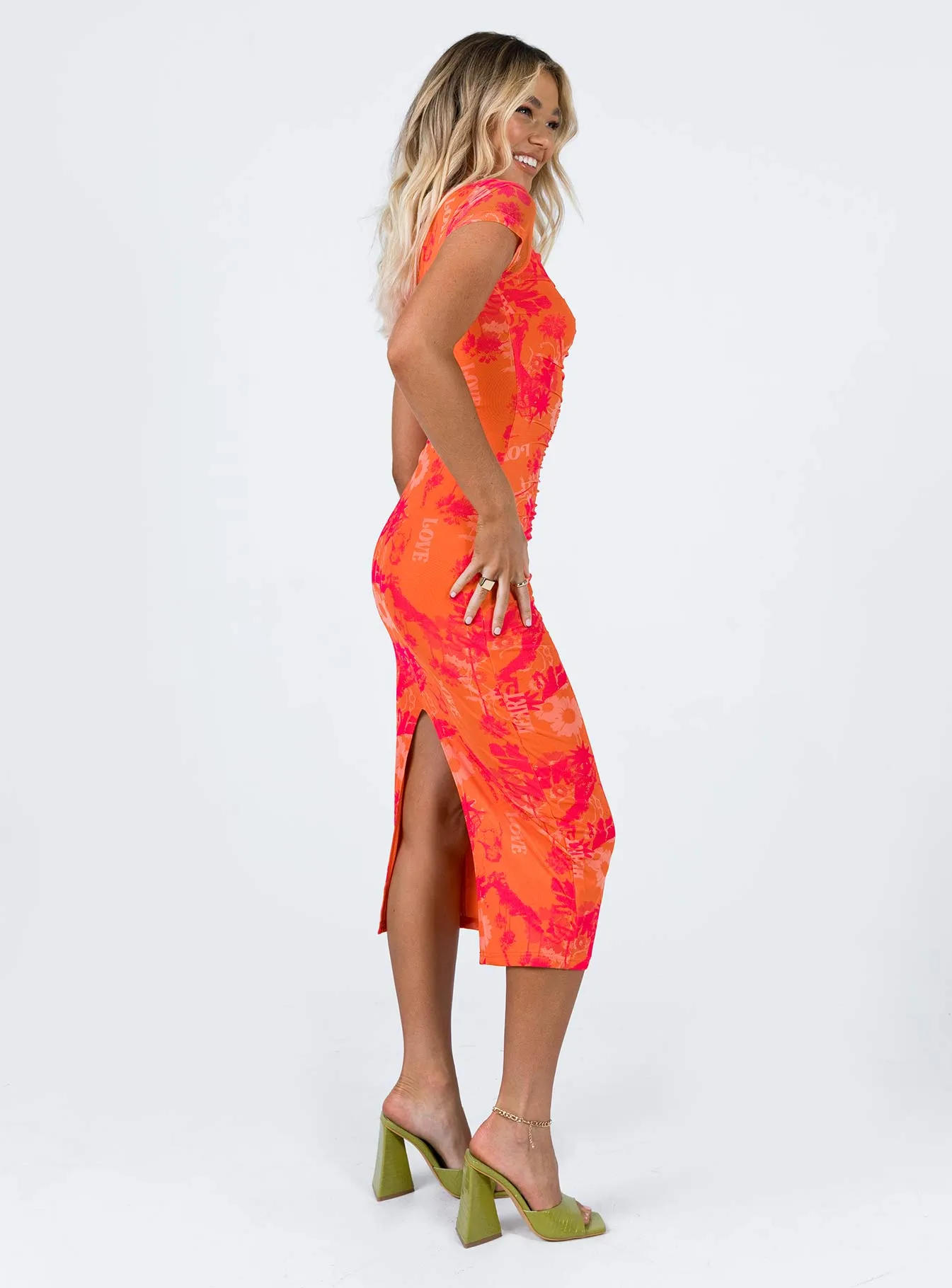 Stella Midi Dress Orange Multi Minimalist feel
