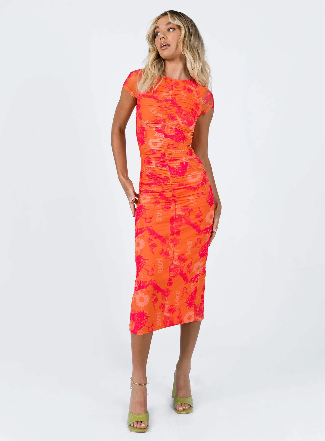 hypoallergenic Refined Mood Stella Midi Dress Orange Multi