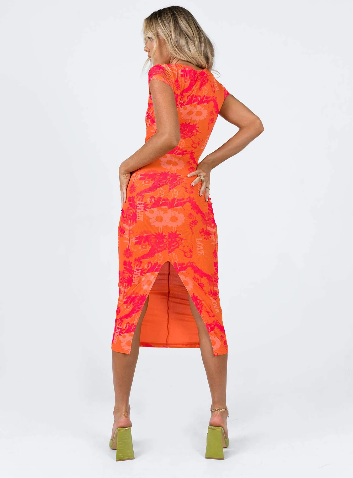Soft Draping Stella Midi Dress Orange Multi