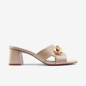Evie Sandal Heel | Nude Leather Ankle Strap