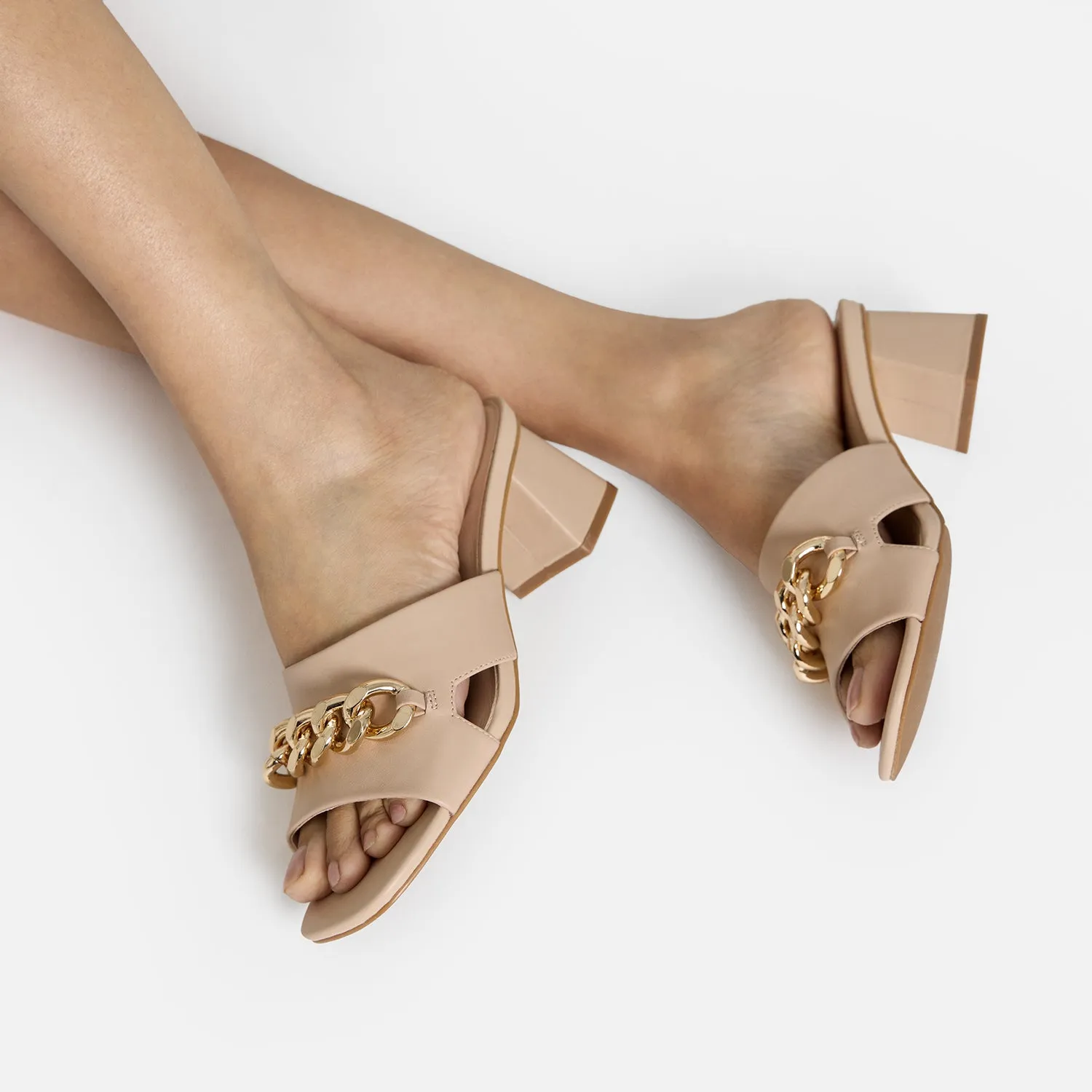 Anti Bacterial Formal Footwear Evie Sandal Heel | Nude Leather