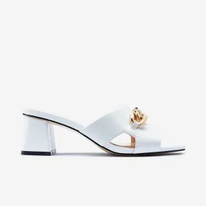Evie Sandal Heel | White Leather Calm Style Flirty Energy