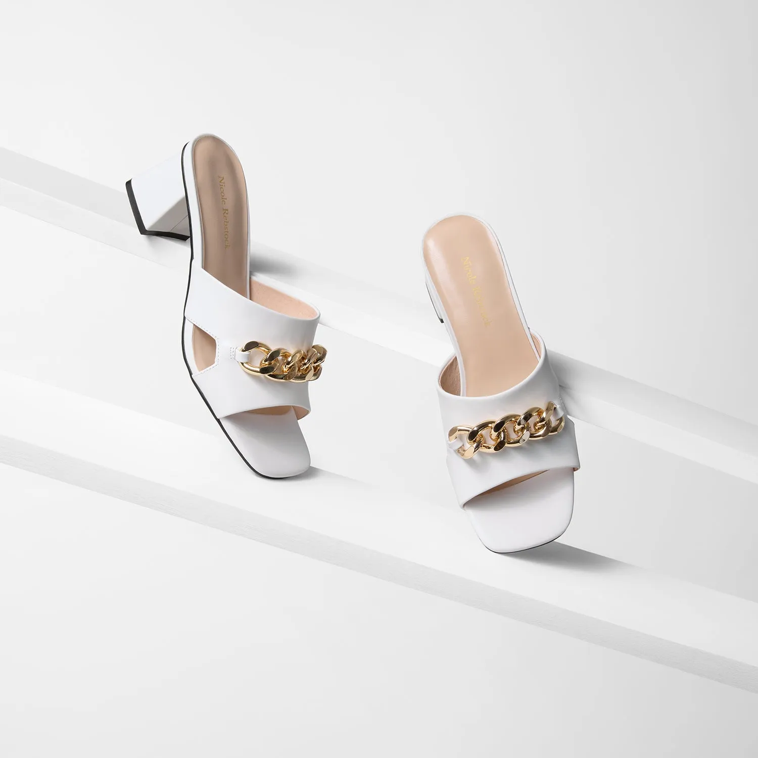 Evie Sandal Heel | White Leather Mid Top Style All Day