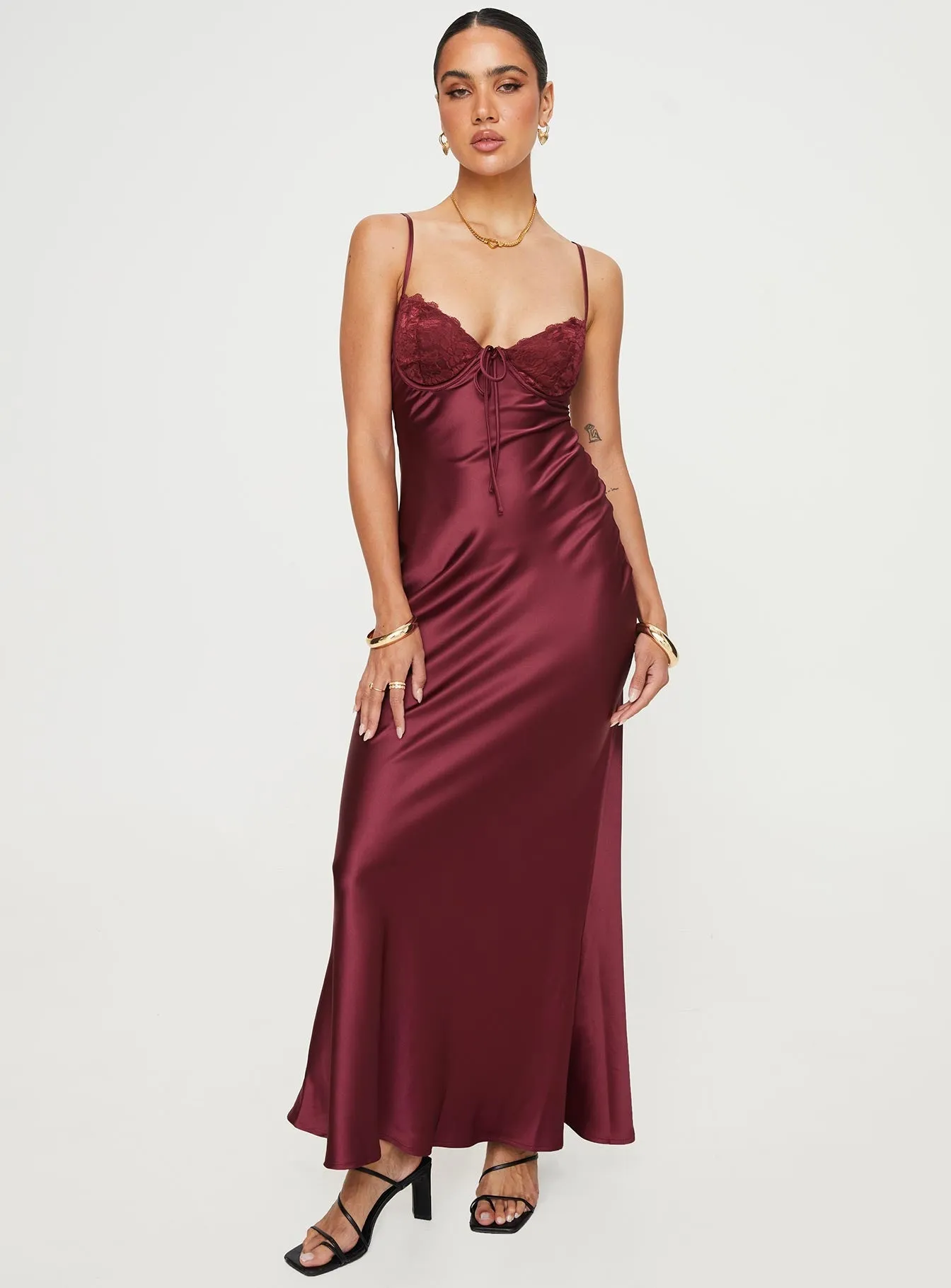 Polished and Elegant Fadyen Bias Cut Maxi Dress Burgundy