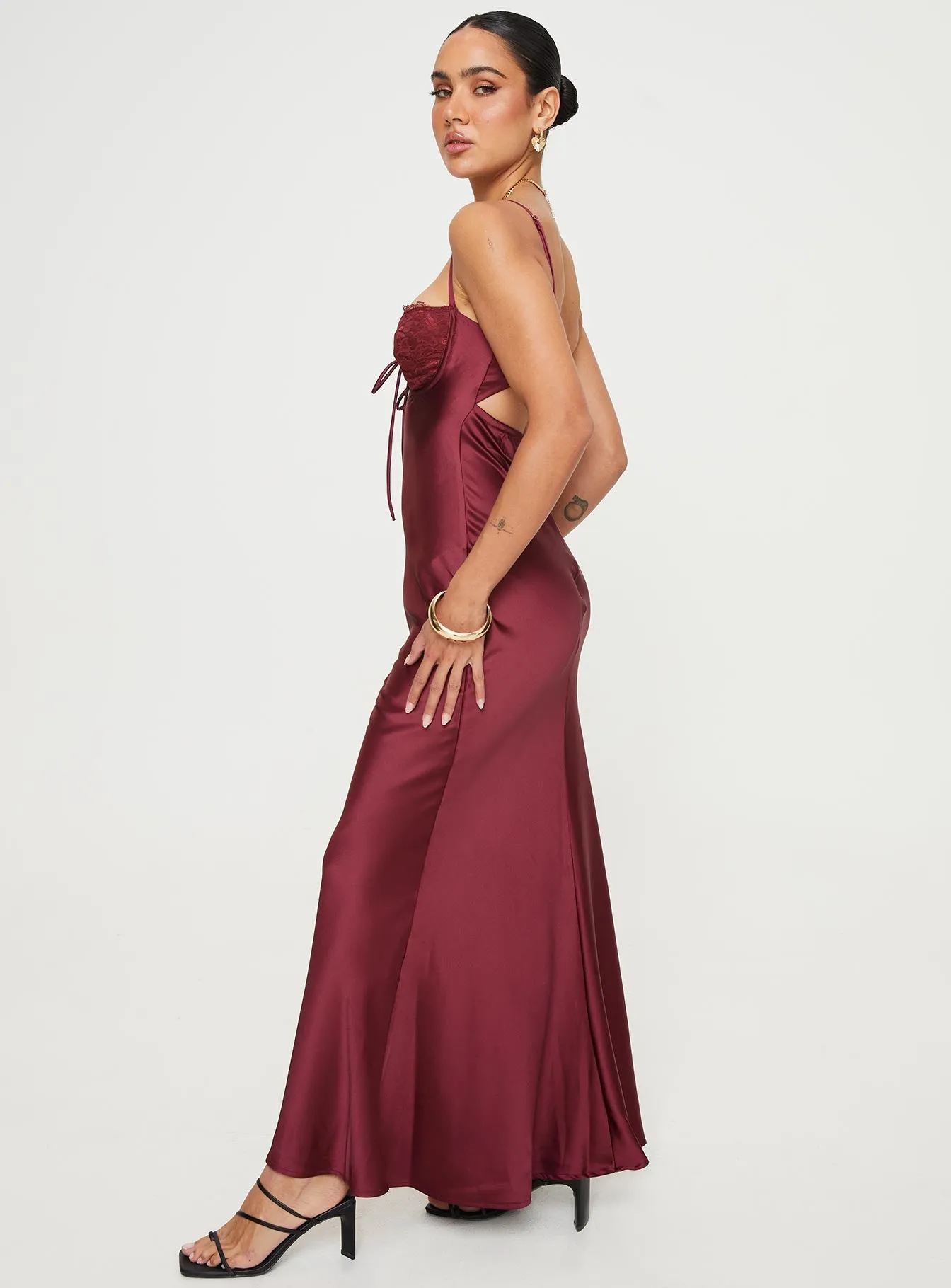 perfect for events Gentle Look Fadyen Bias Cut Maxi Dress Burgundy