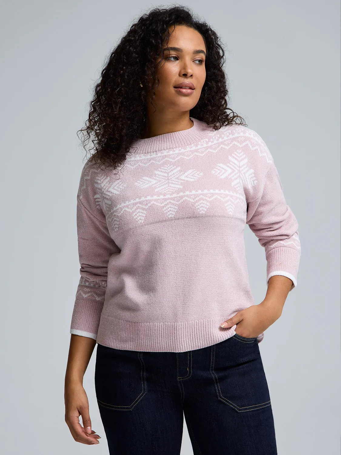 Fair Isle Mock Neck Chenille Sweater Wardrobe Must