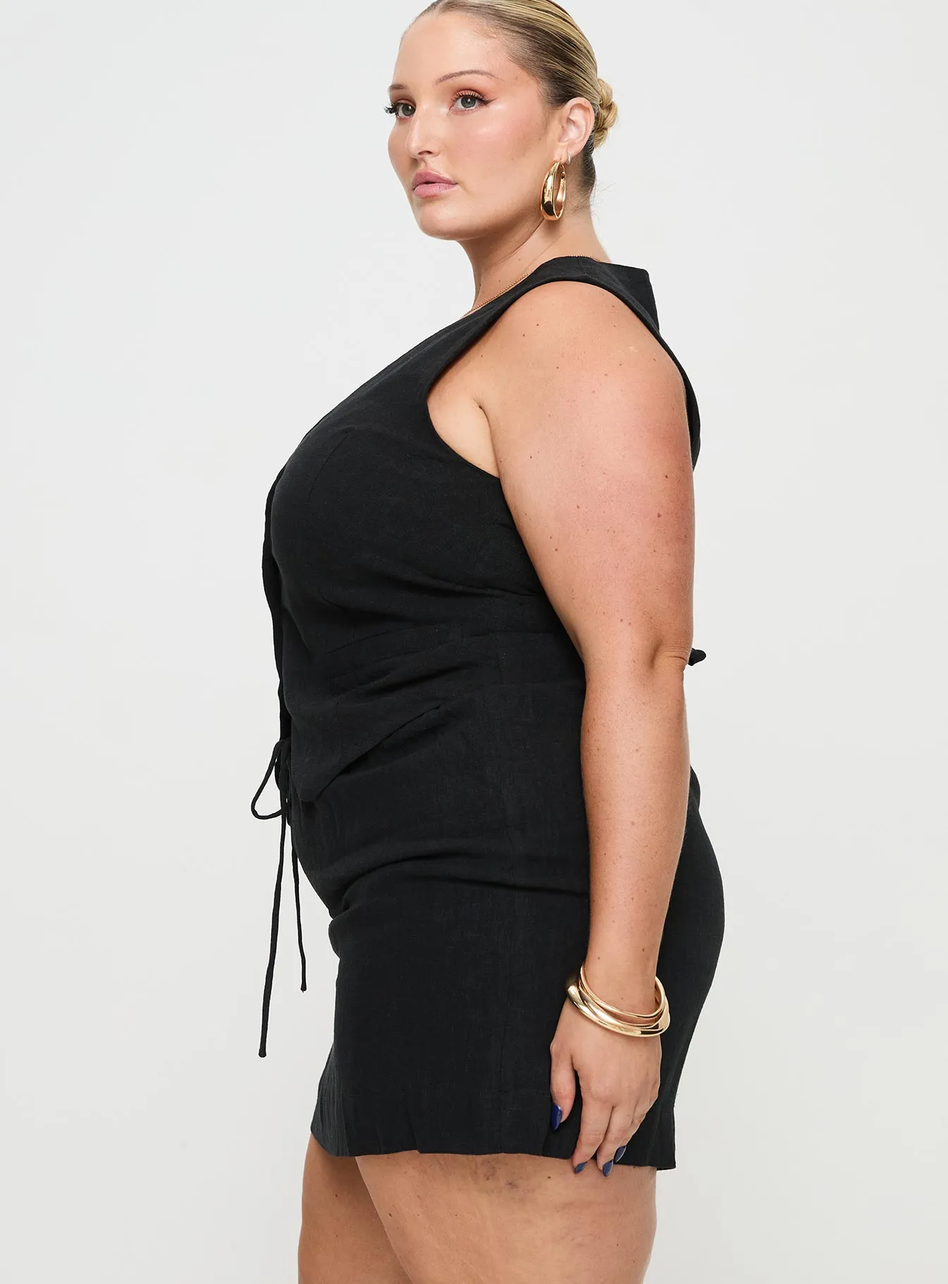 Everyday Favorite Evry Linen Blend Mini Skirt Black Curve