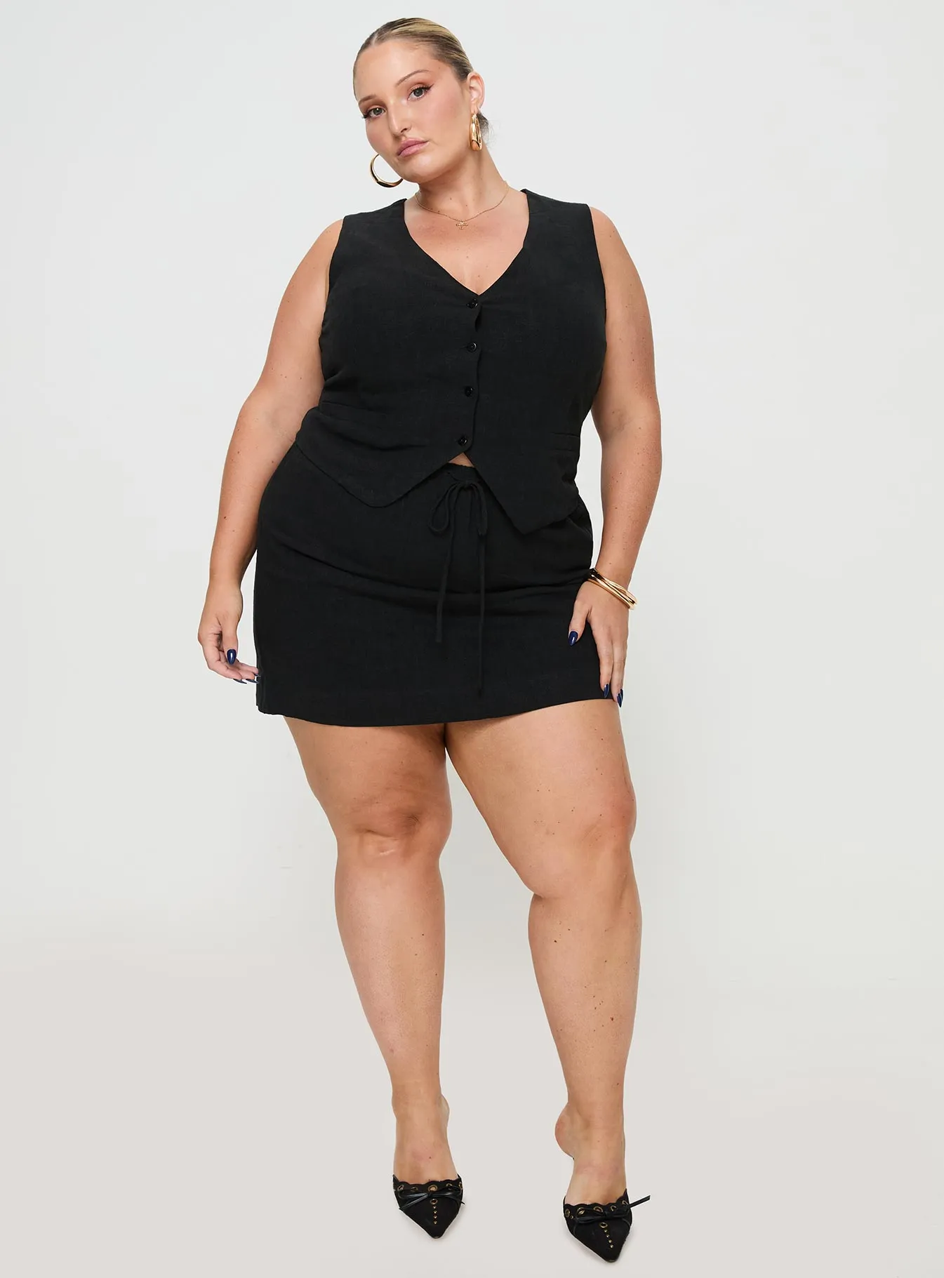 Tie Dye Style Evry Linen Blend Mini Skirt Black Curve