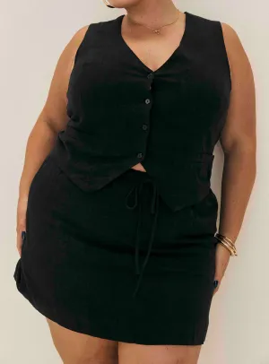 Elastic hemline Evry Linen Blend Mini Skirt Black Curve