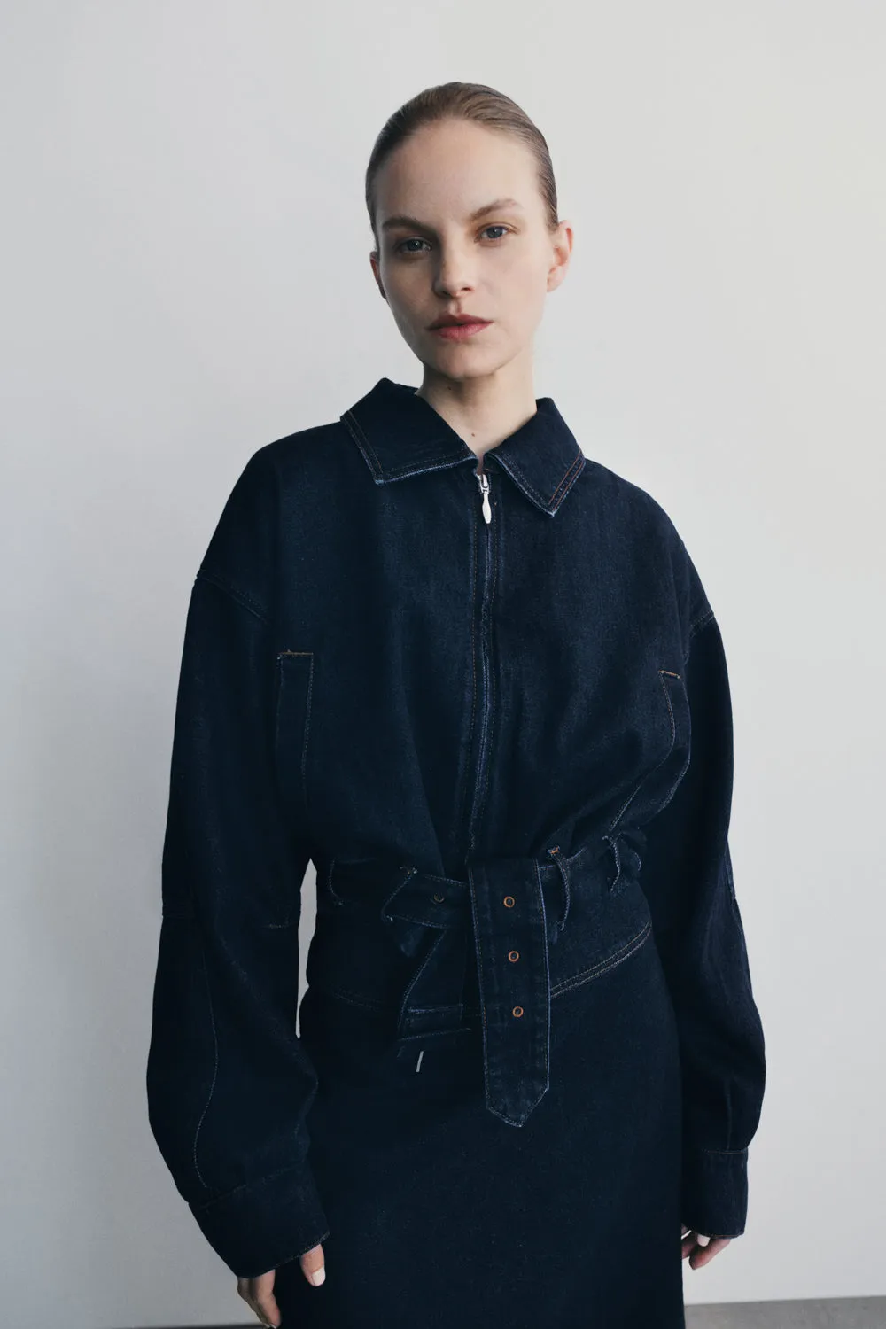 Fallon Cropped Denim Jacket - Indigo Blue Sealed Seams Insulated Padding