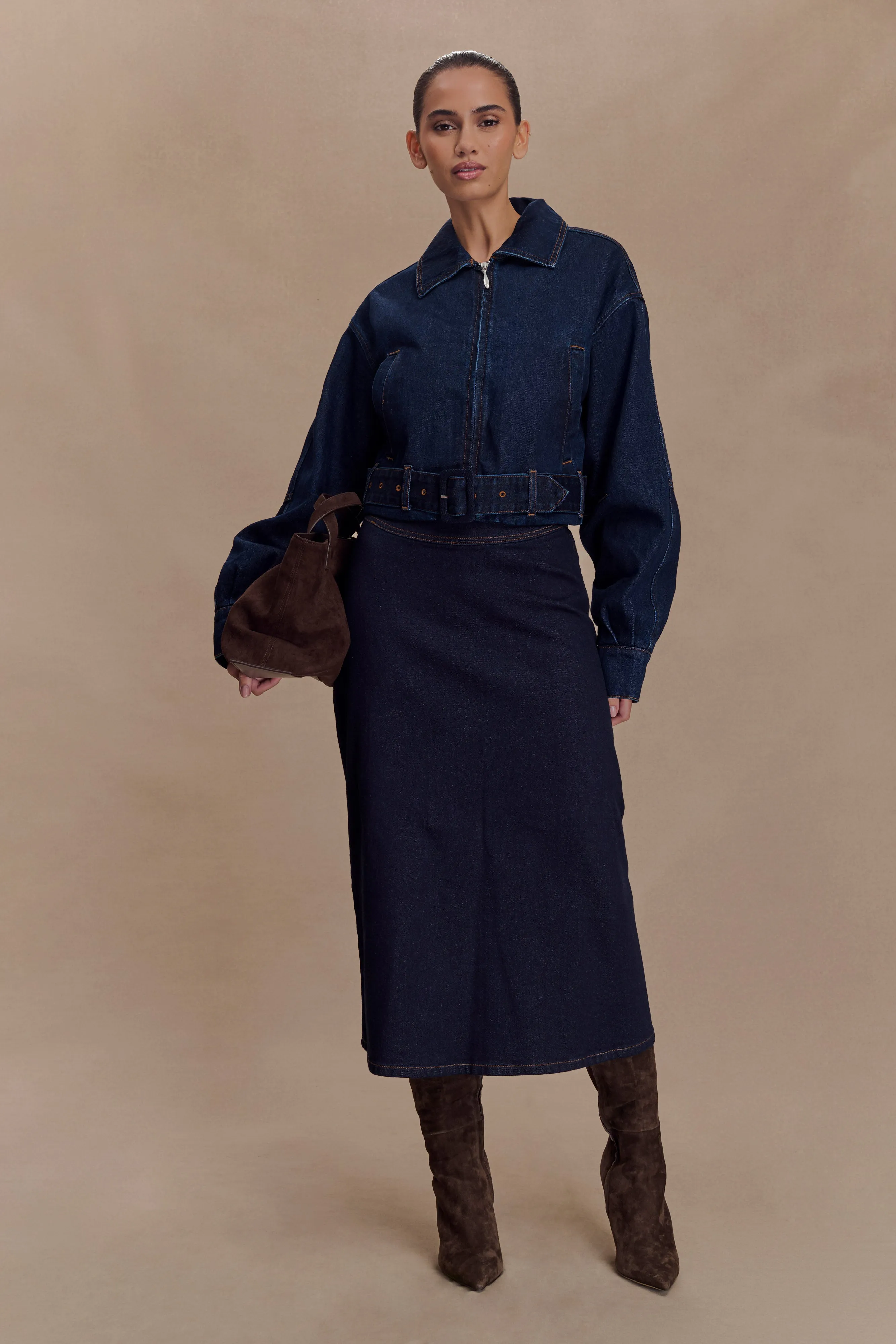 FullCoverageHood Fallon Cropped Denim Jacket - Indigo Blue