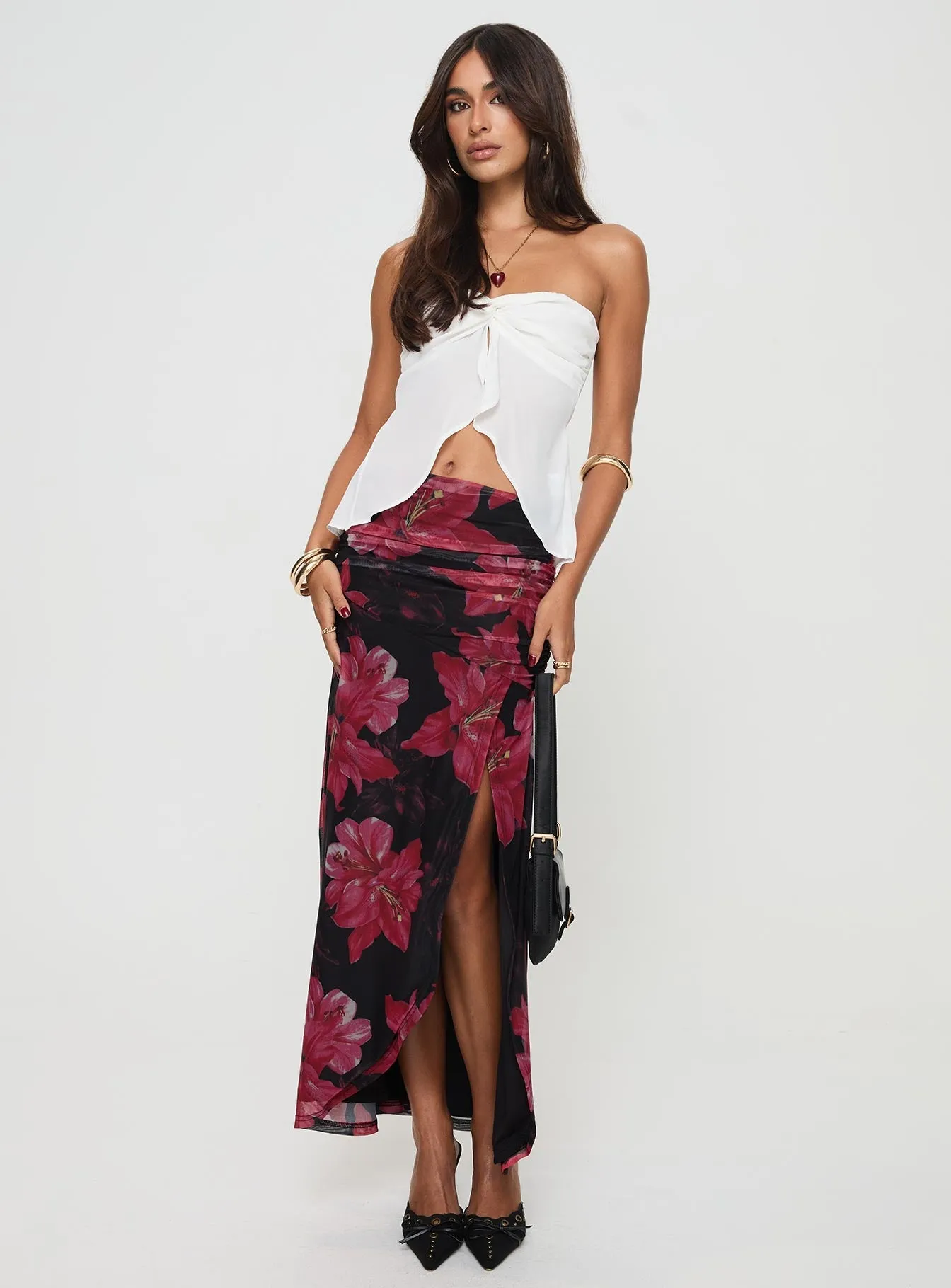Cooperi Maxi Skirt Black / Red Floral Modest Wear flowy silhouette