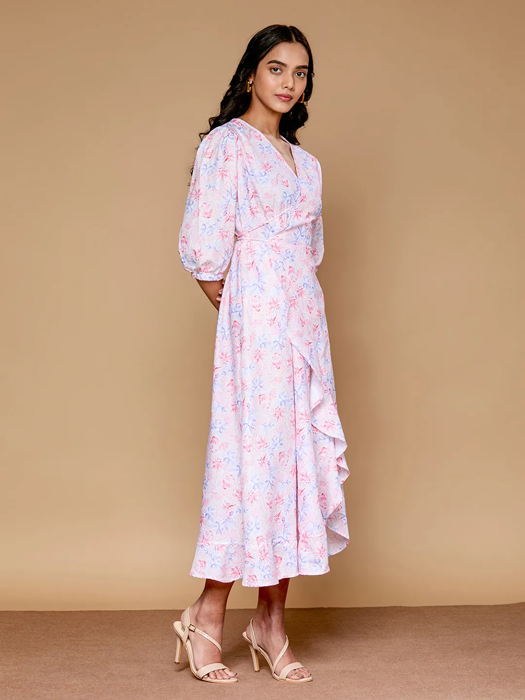 Flexible Cut Painterly Floral Printed Dress