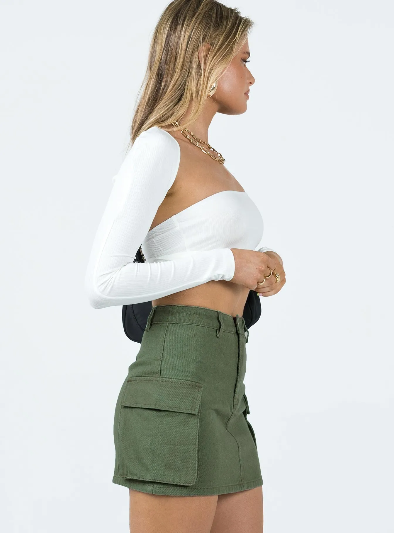 Myrtle Cargo Mini Skirt Khaki Flexible Material