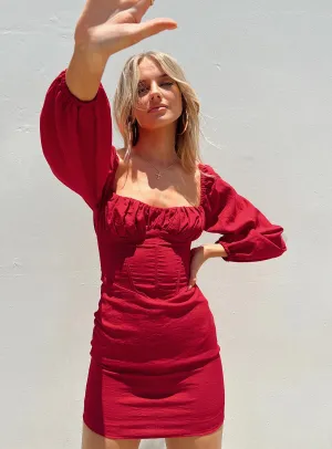 Vilma Long Sleeve Mini Dress Red Art Event Sister Glow