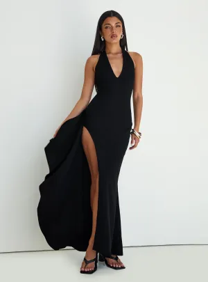 WaterRepellentCoating Elegant Layer Guisefene Halter Maxi Dress Black