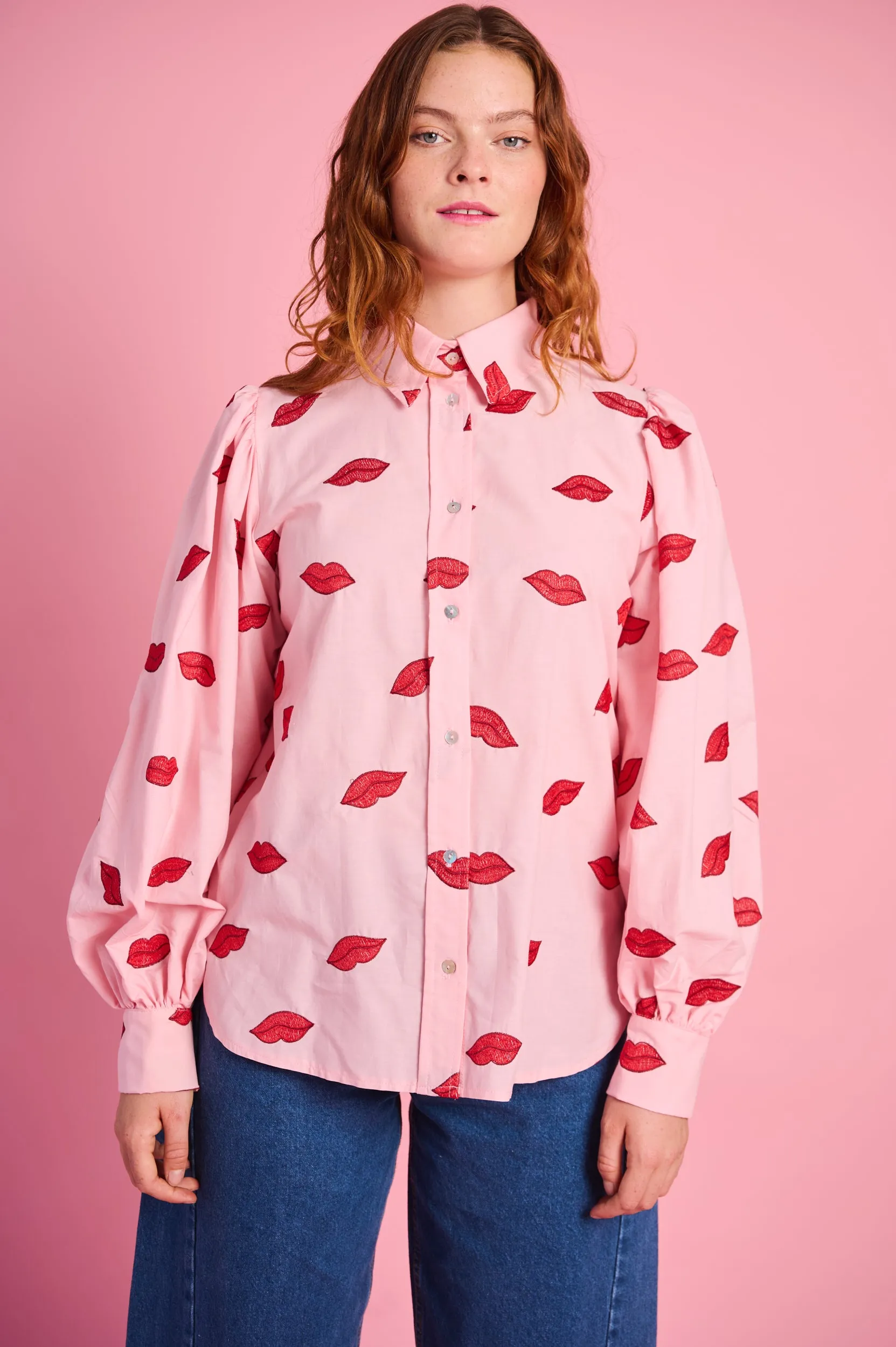 The Essential Shirt with Embroidered Lips All-Season Wear Active Layer