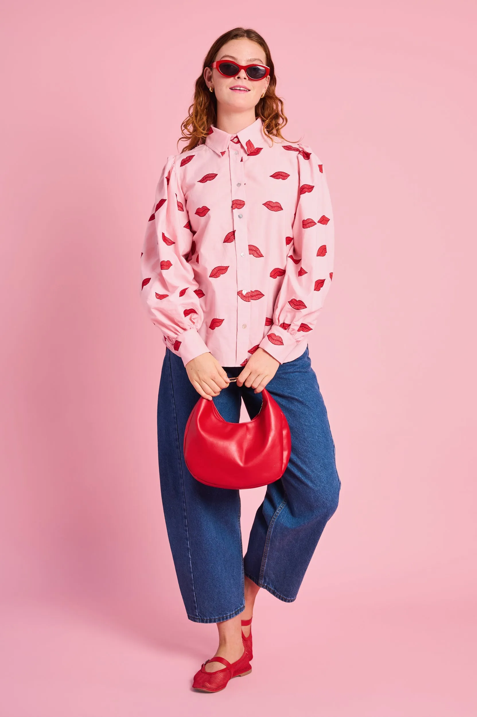 The Essential Shirt with Embroidered Lips Layered Sleeve