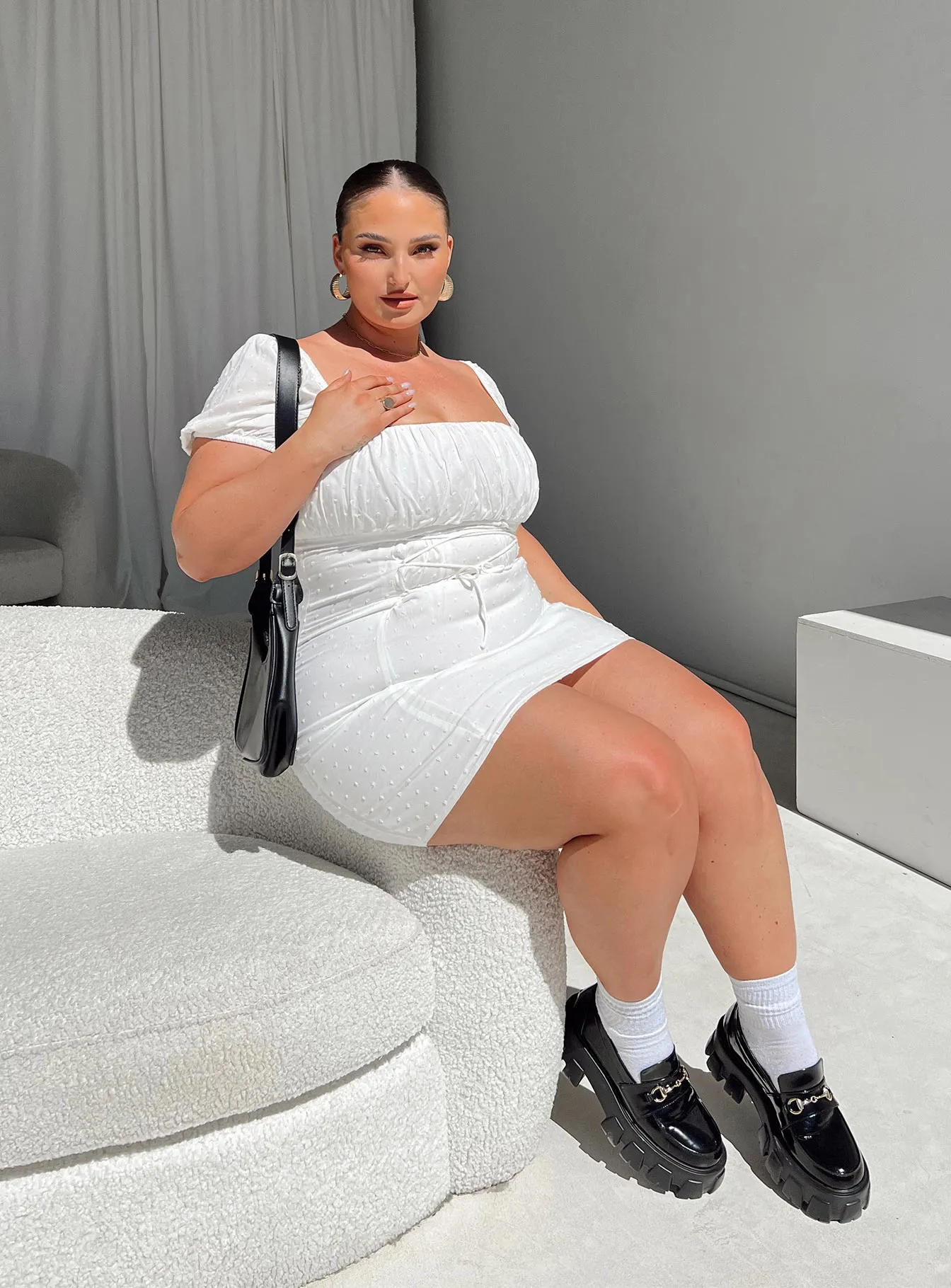 Easy Layering Fauci Mini Dress White Curve