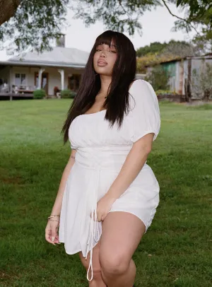 Fauci Mini Dress White Curve Belted-Style Fresh Aesthetic