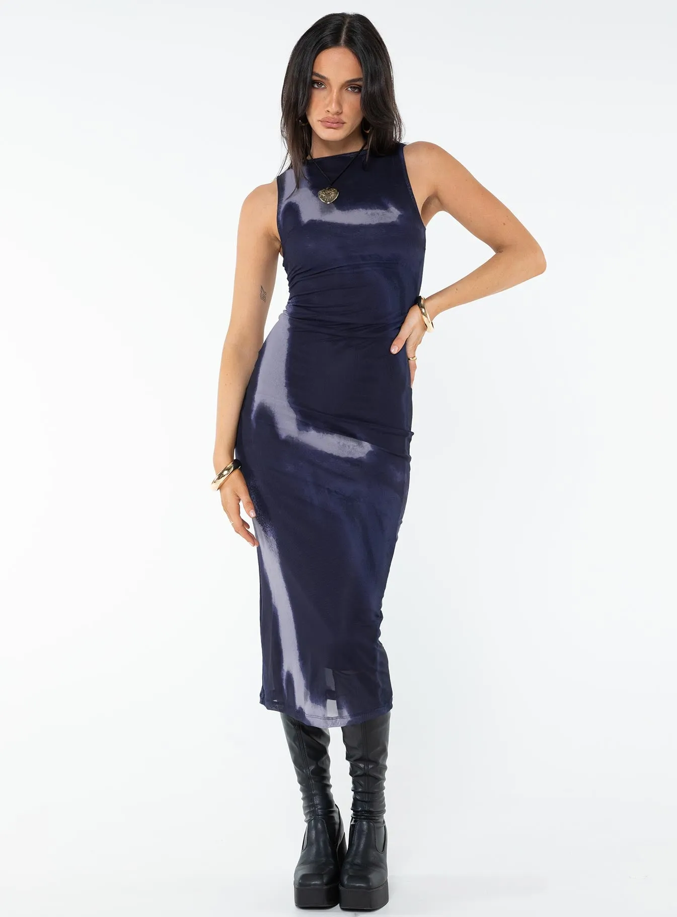 Fayola Dress Mesh Watercolour Navy Daily Go