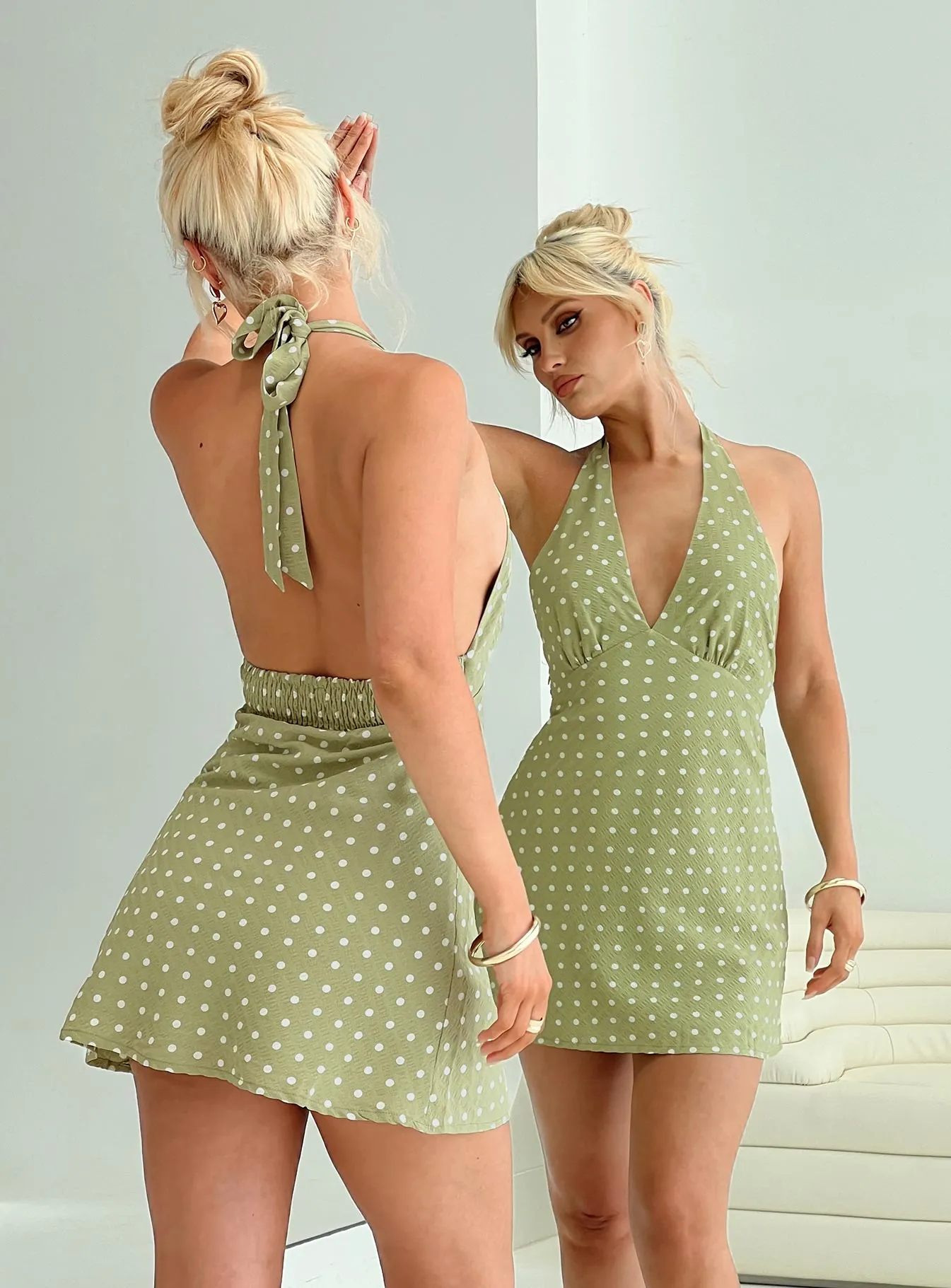 Kopra Halter Mini Dress Green Sophisticated and Relaxed
