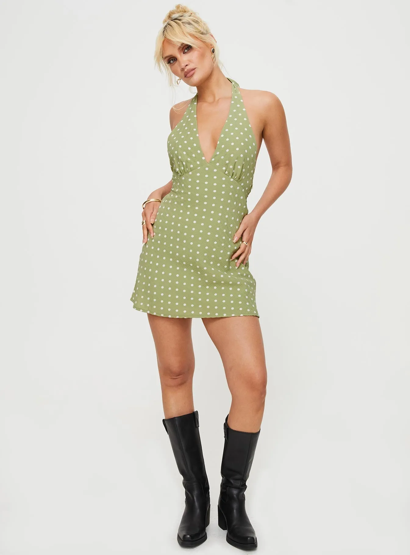 Modern Cut Festival Mood Kopra Halter Mini Dress Green