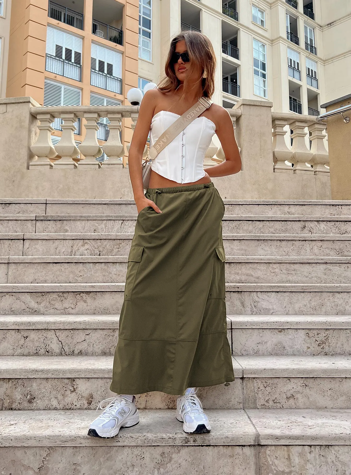 Fashion Week Ready Ruching Details Ferguson Parachute Maxi Skirt Khaki