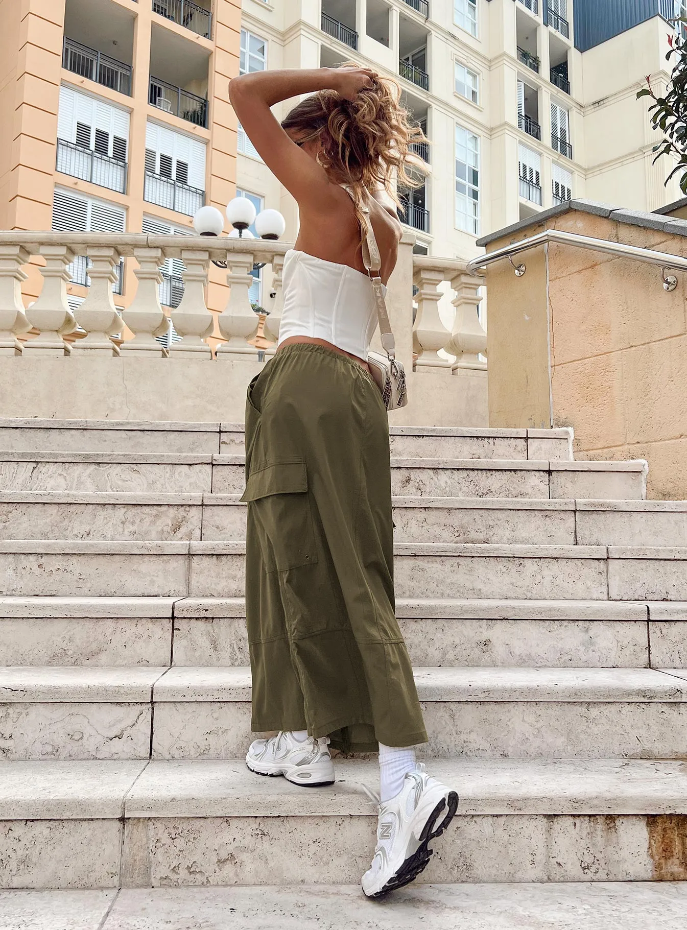 Shape Enhancing Soft Outfit Ferguson Parachute Maxi Skirt Khaki