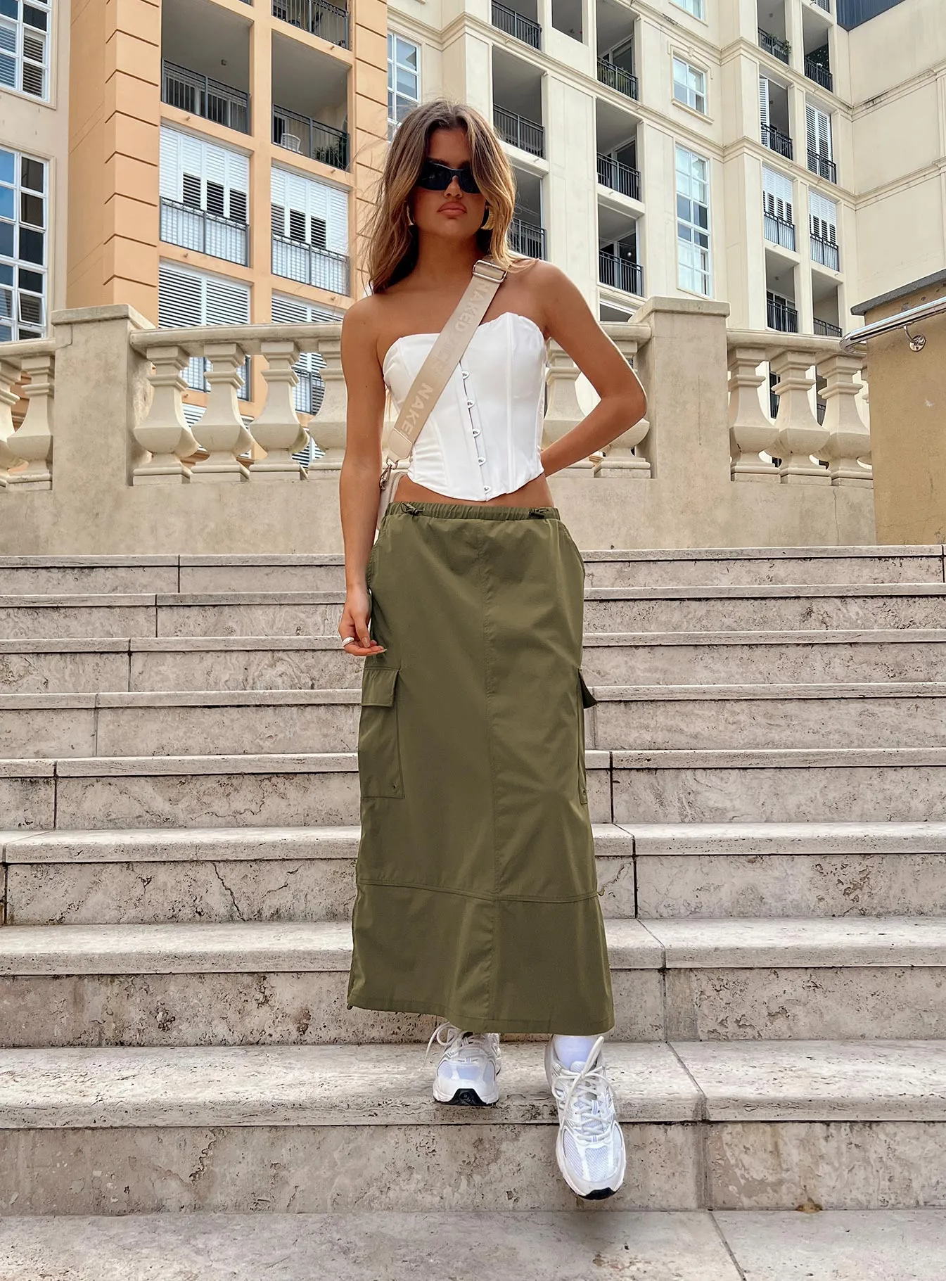 Waist Defining City Wear Ferguson Parachute Maxi Skirt Khaki