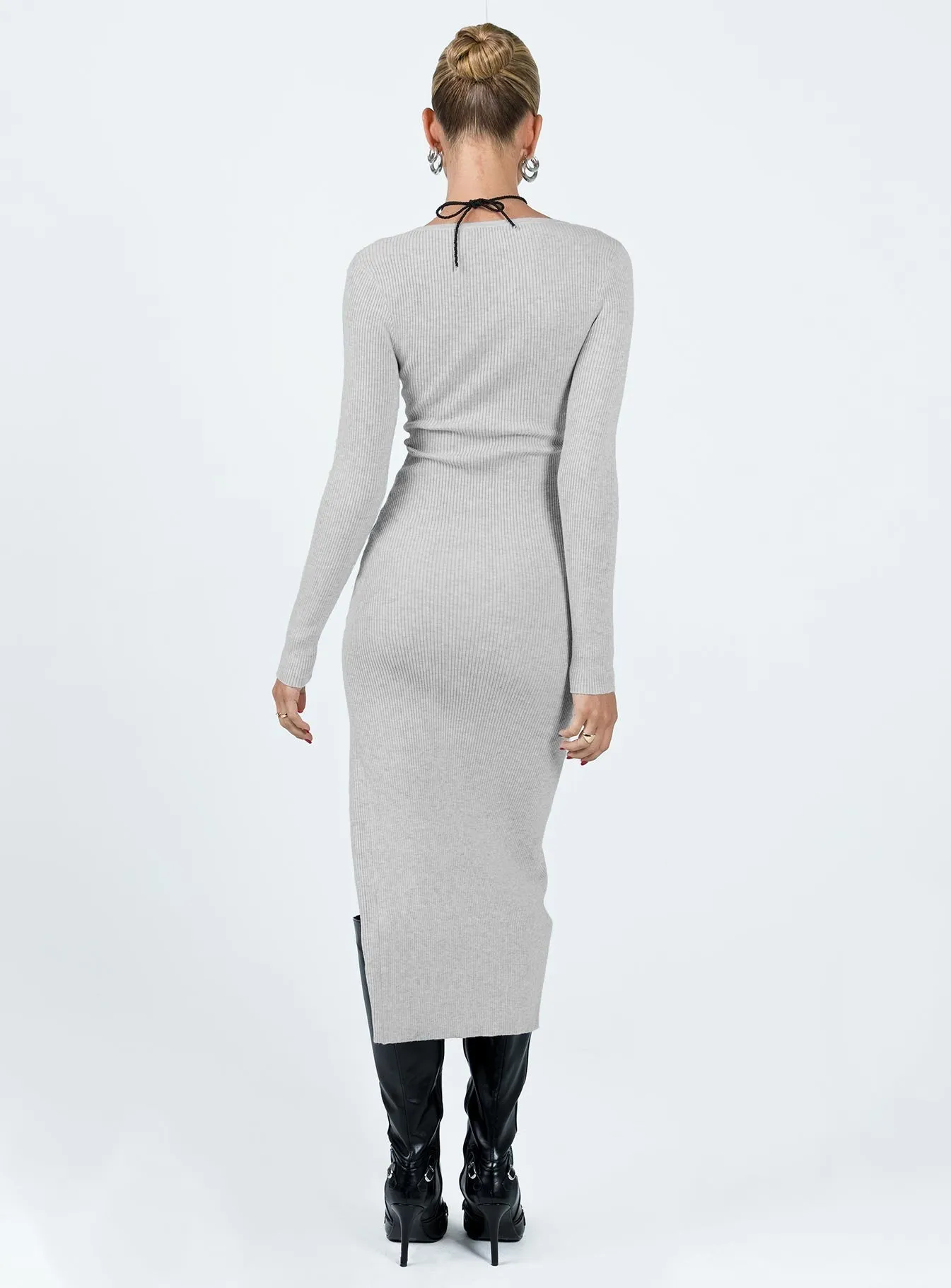 Fitro Long Sleeve Maxi Dress Grey Trend Focused Texture Softness