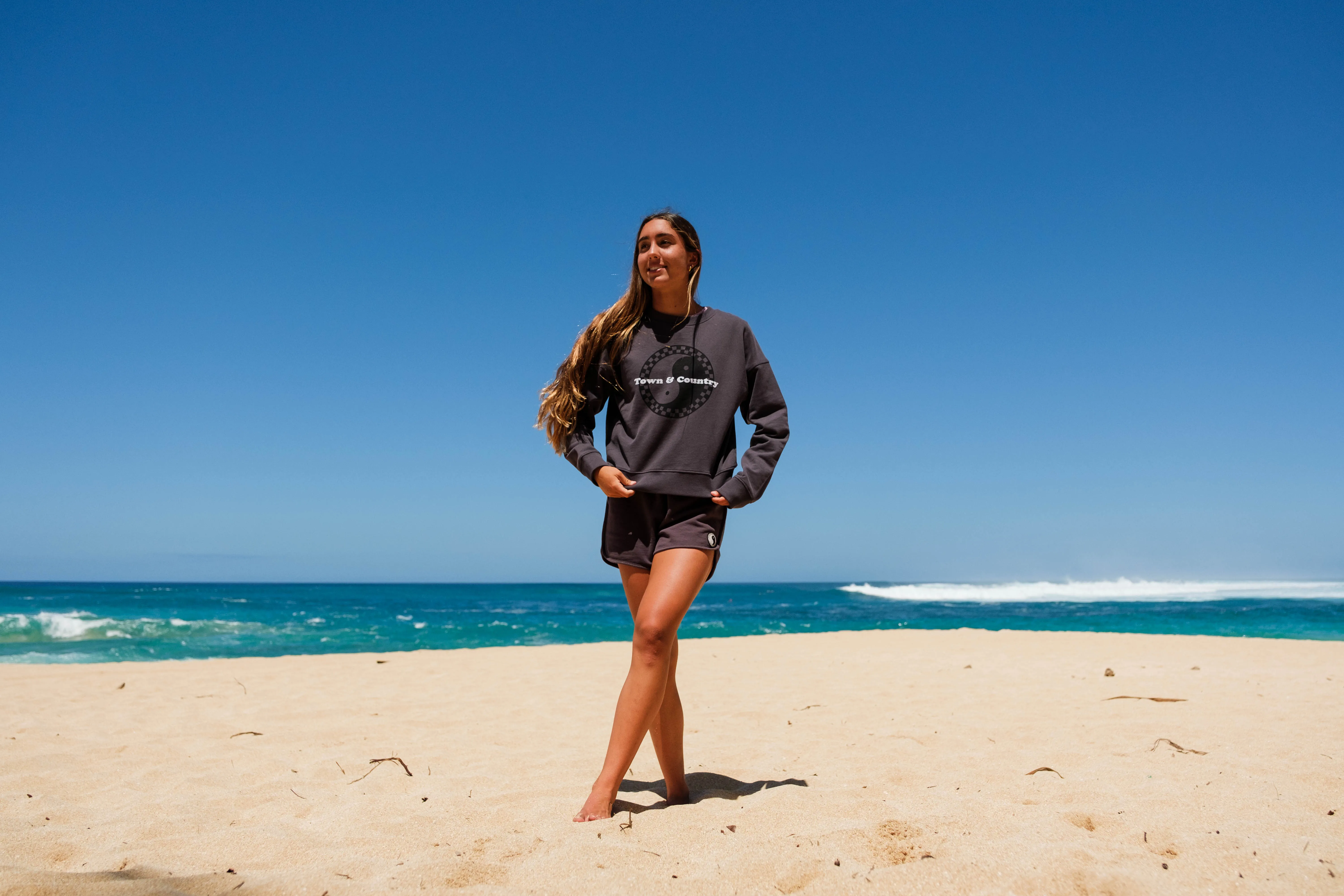 product running suitable speed T&C Surf Designs Women Checky Crew Sweat - Washed Black