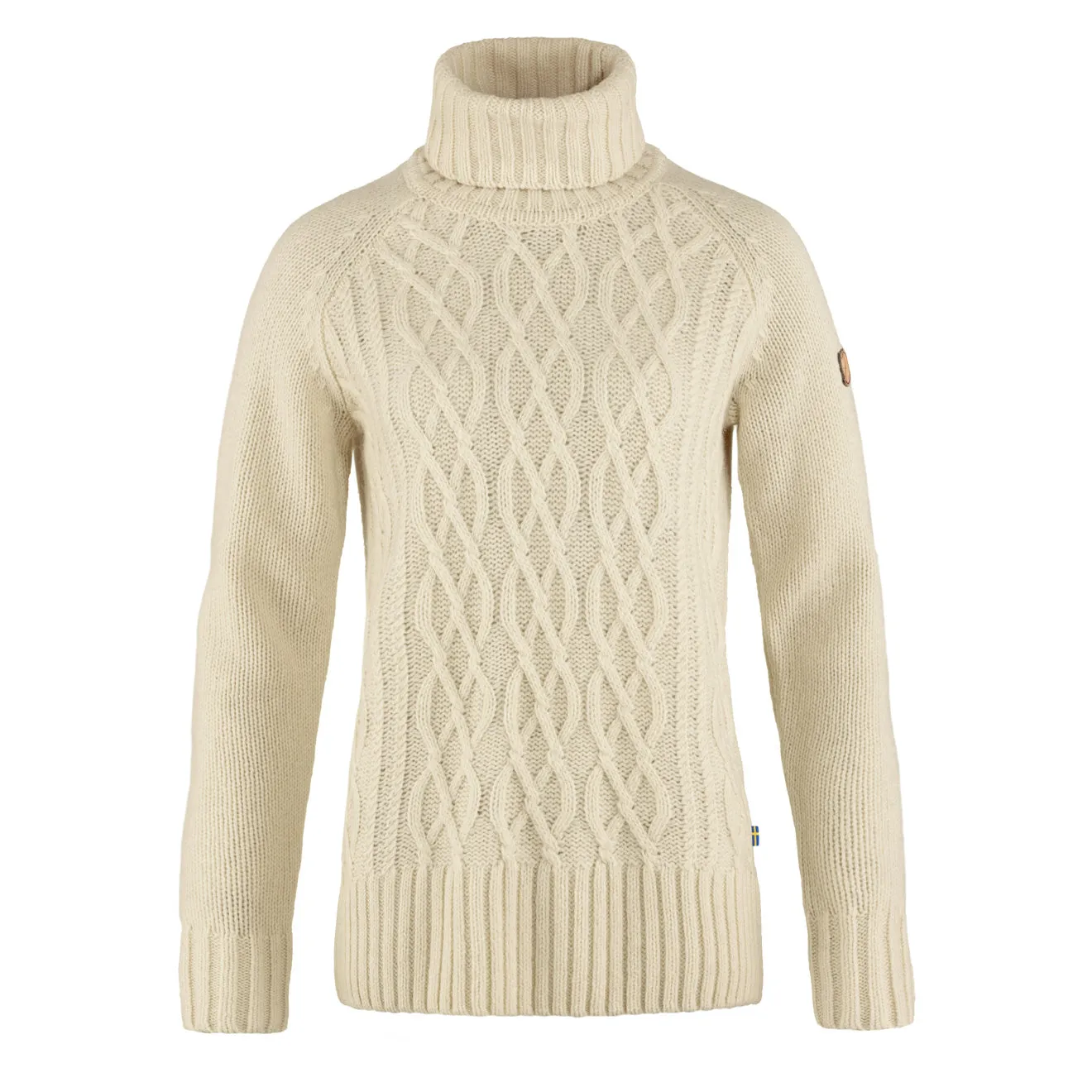 Zero Waste Knitting Multi Layer Weaving Fjallraven Womens Ovik Cable Knit Roller Neck Chalk White