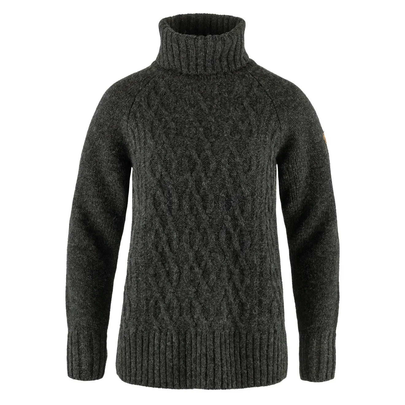 Travel Essential GarmentSpecific Storage Solutions Fjallraven Womens Ovik Cable Knit Roller Neck Dark Grey