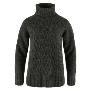 Travel Essential GarmentSpecific Storage Solutions Fjallraven Womens Ovik Cable Knit Roller Neck Dark Grey