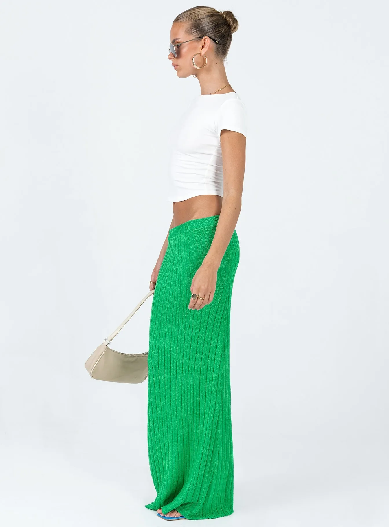 Contrast Panel Belle Knit Maxi Skirt Apple Green