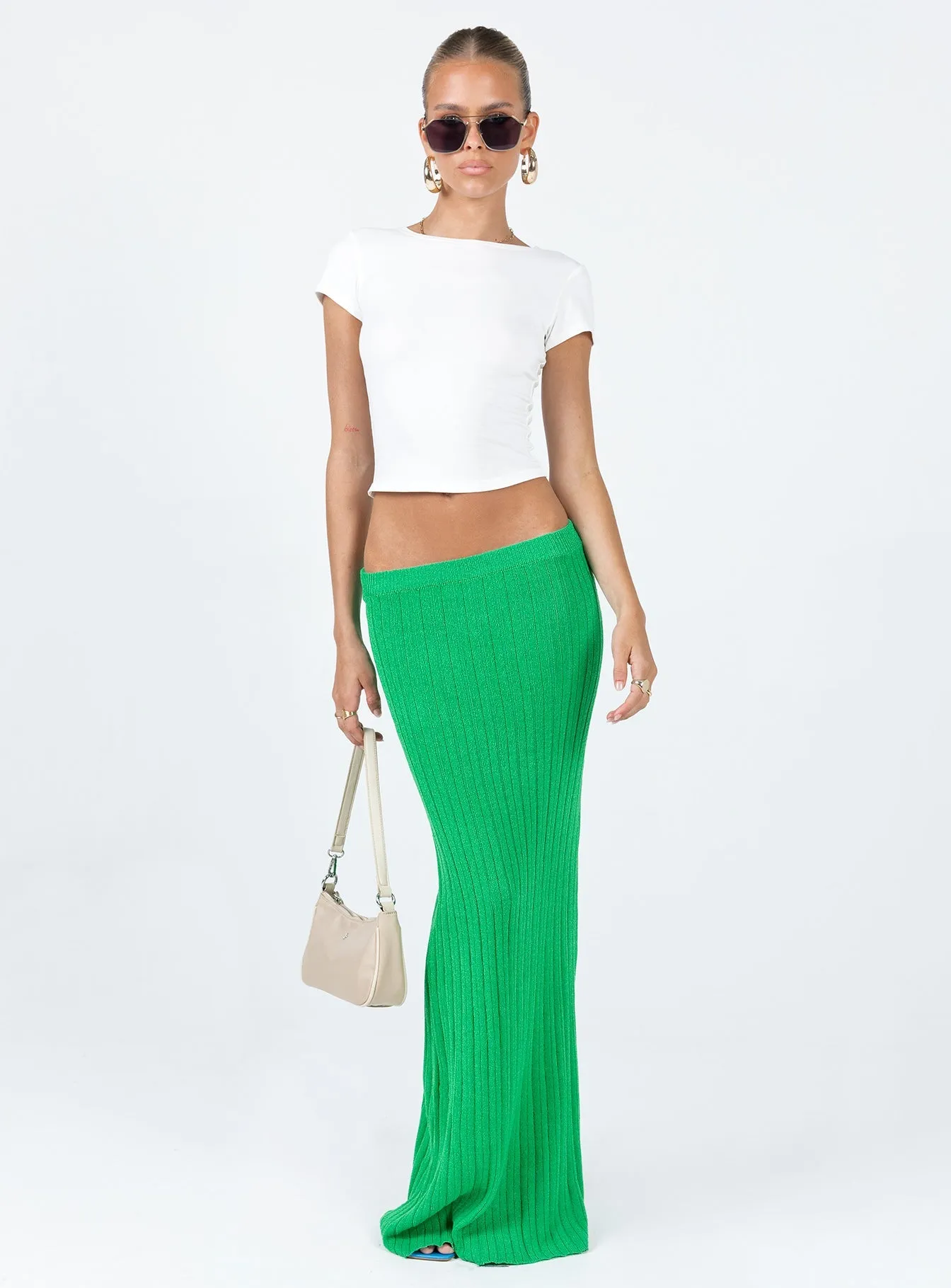 Belle Knit Maxi Skirt Apple Green Adjustable Fastening Minimalist Trim