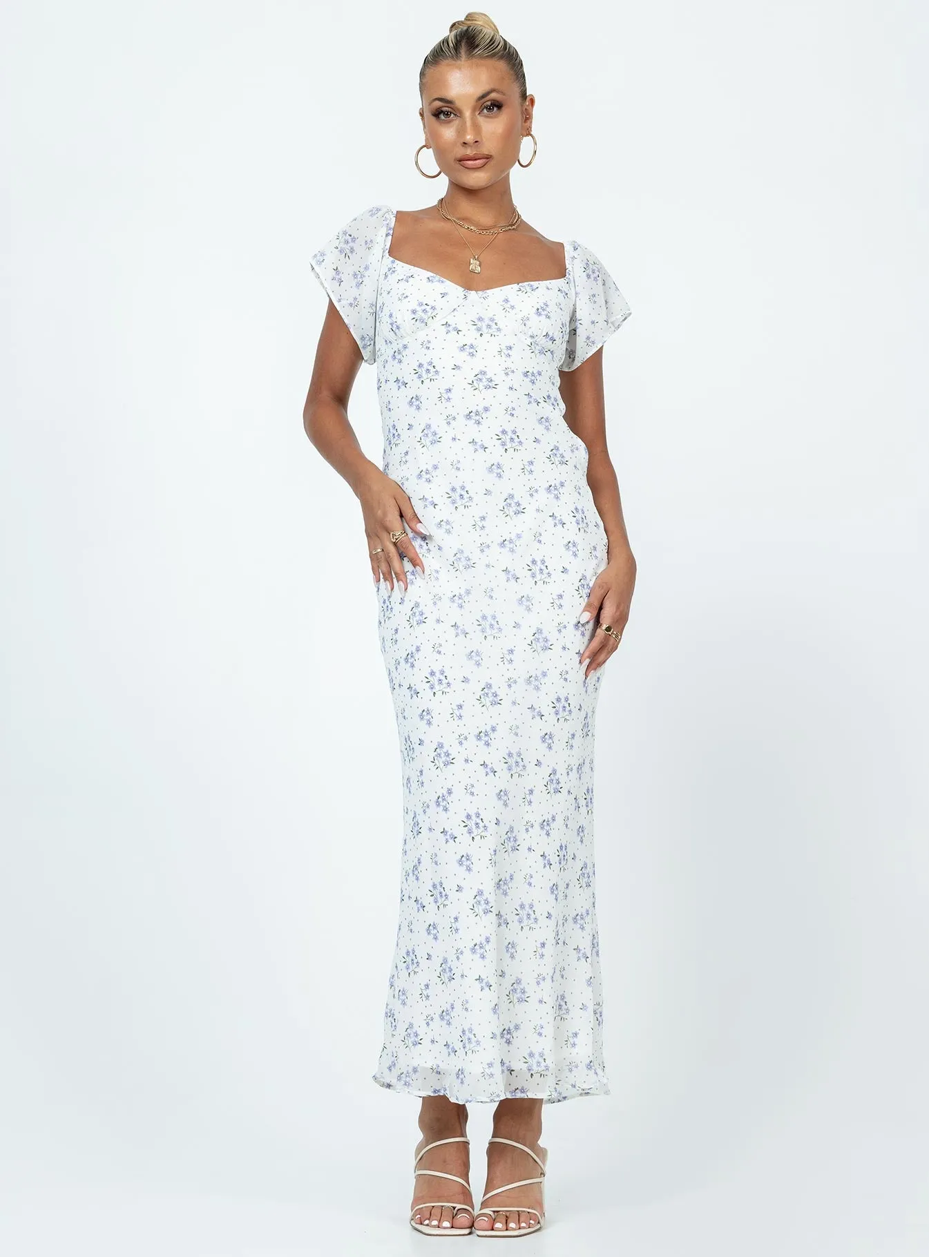 Hera Maxi Dress White Floral Cool Drape