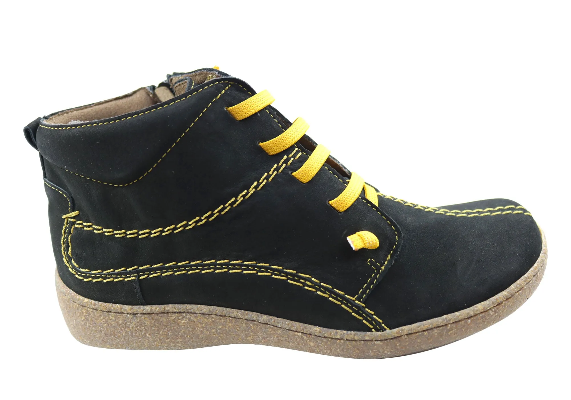 Flex & Go June Womens Comfortable Leather Ankle Boots Made In Portugal Mountain Path